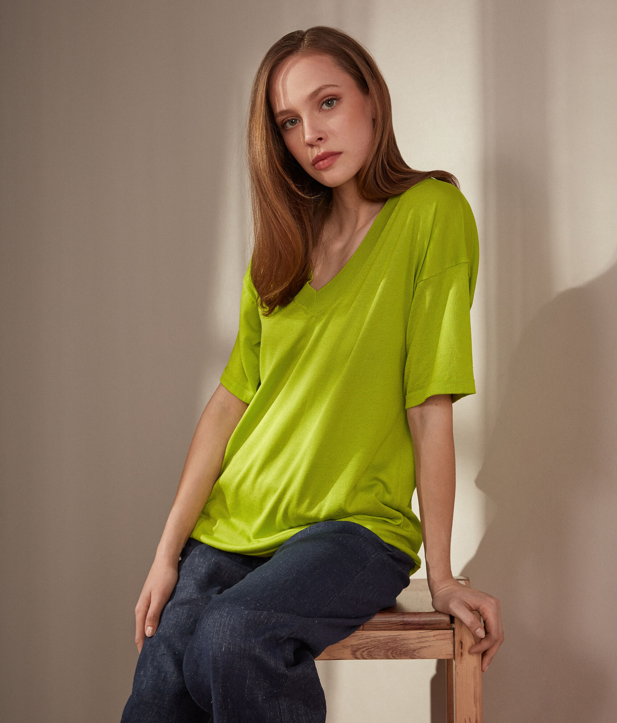 Silk and Cotton Jumper with Slit Detail