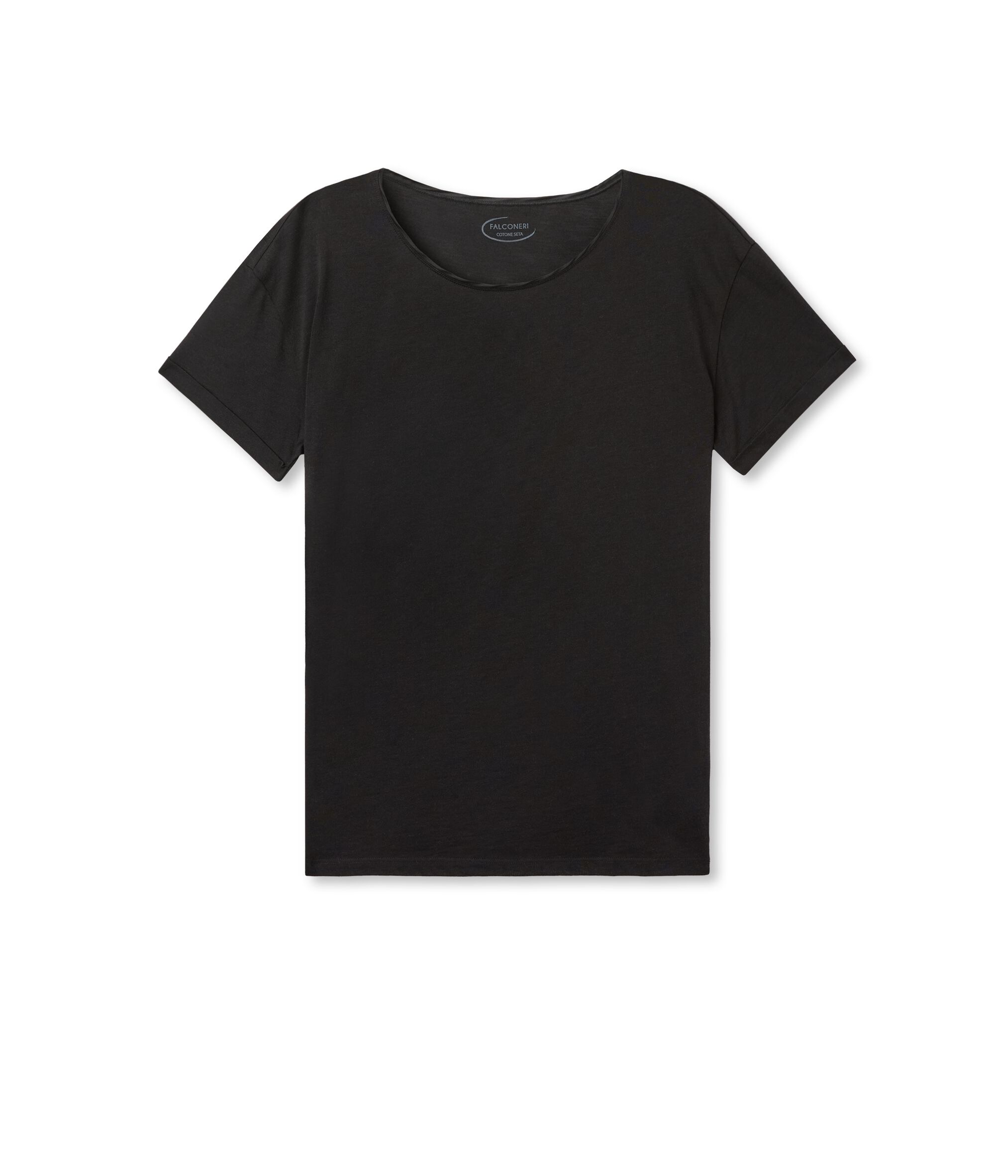 T-Shirt mit Rundhalsausschnitt aus Baumwolle und Seide