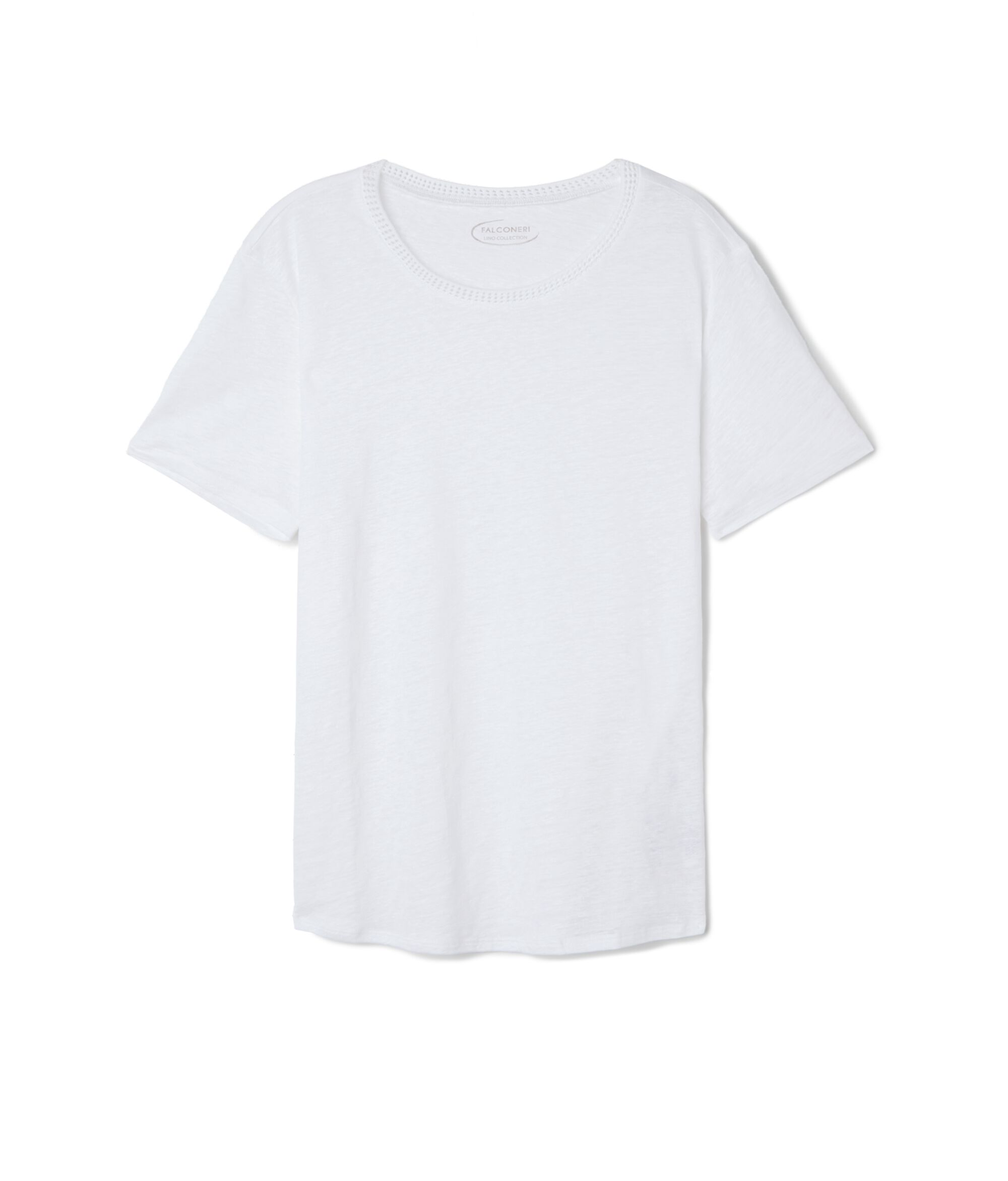 T-Shirt Girocollo con Bordi Retina in Lino