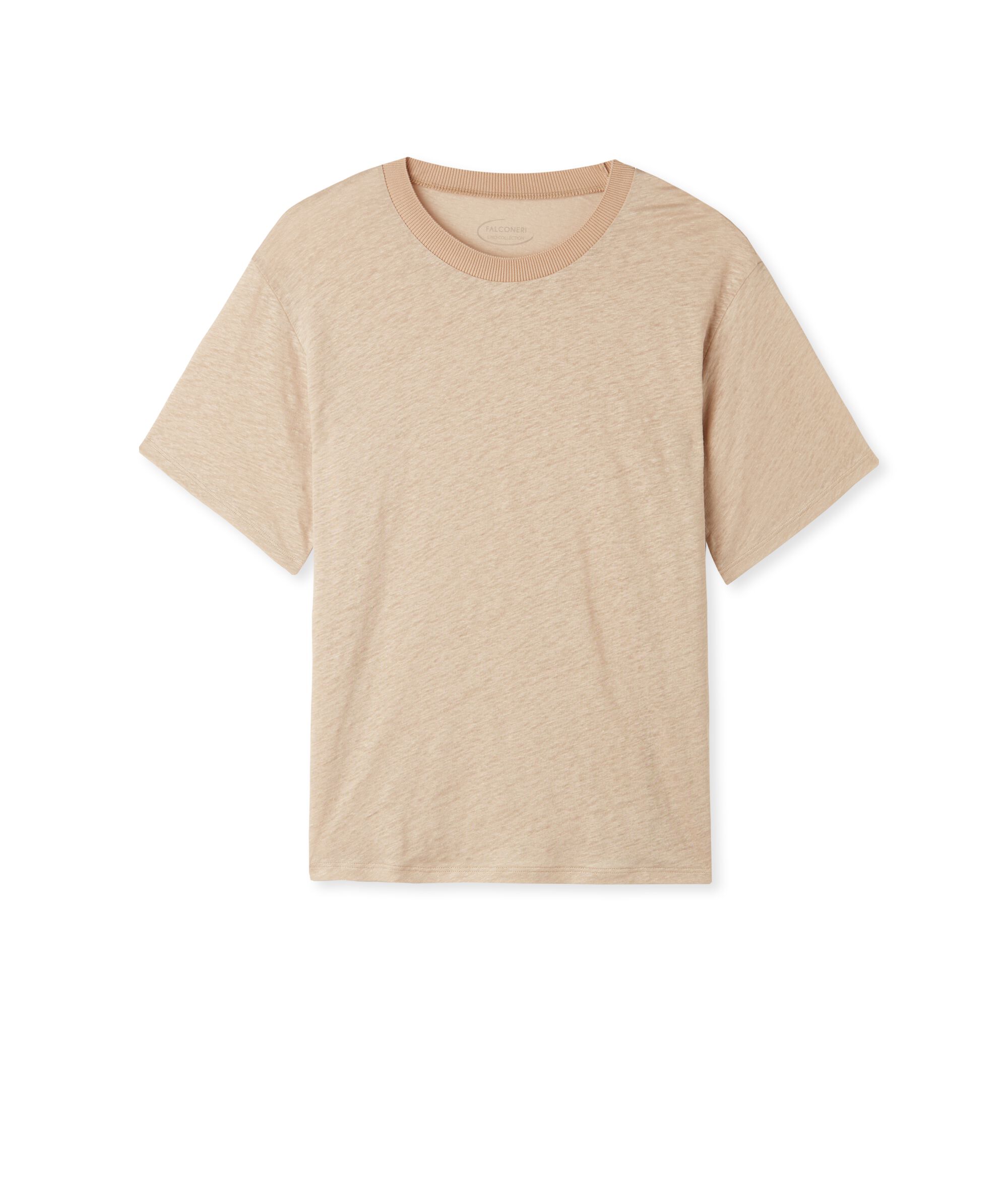 T-shirt Girocollo in Lino con Bordo in Maglia