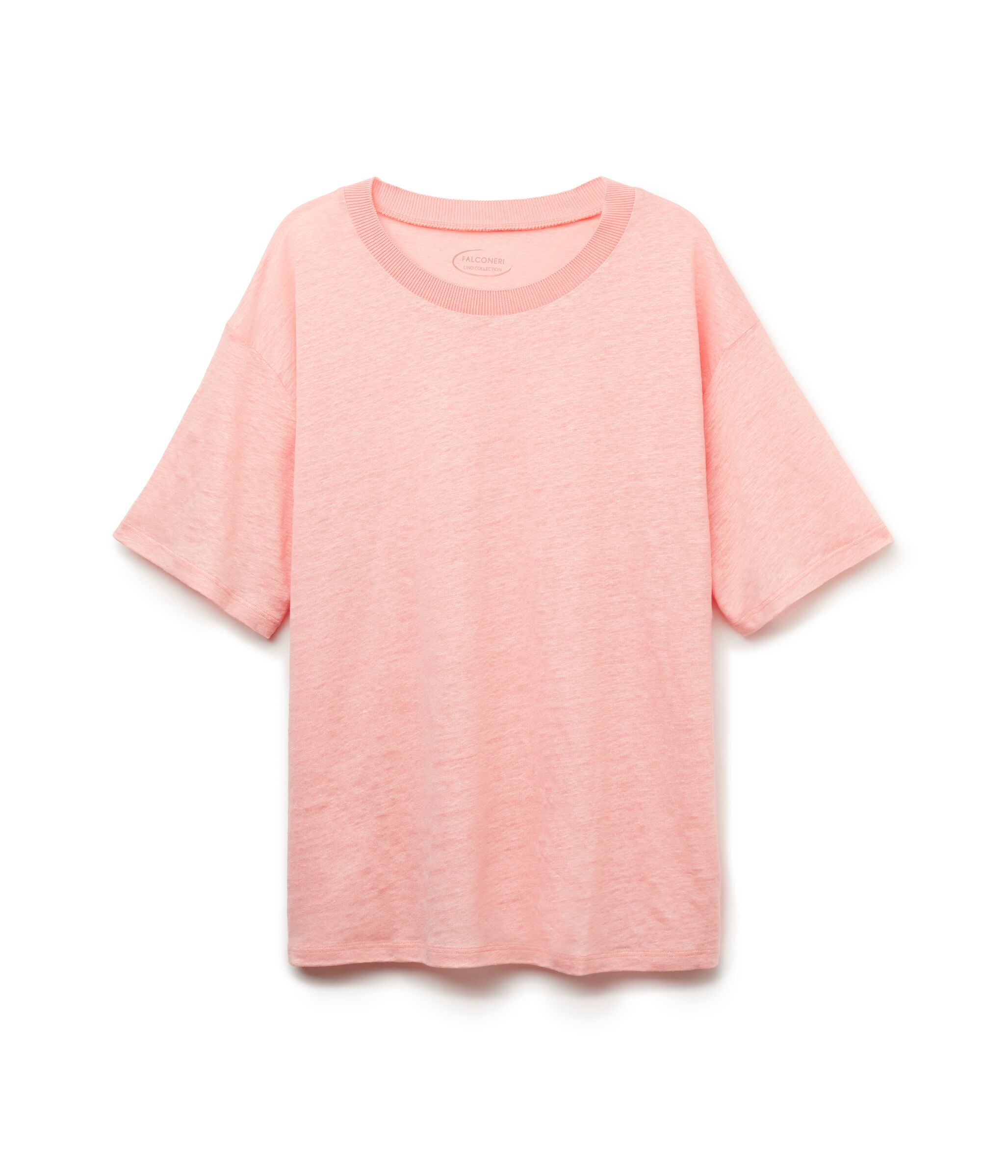 T-shirt Girocollo in Lino con Bordo in Maglia