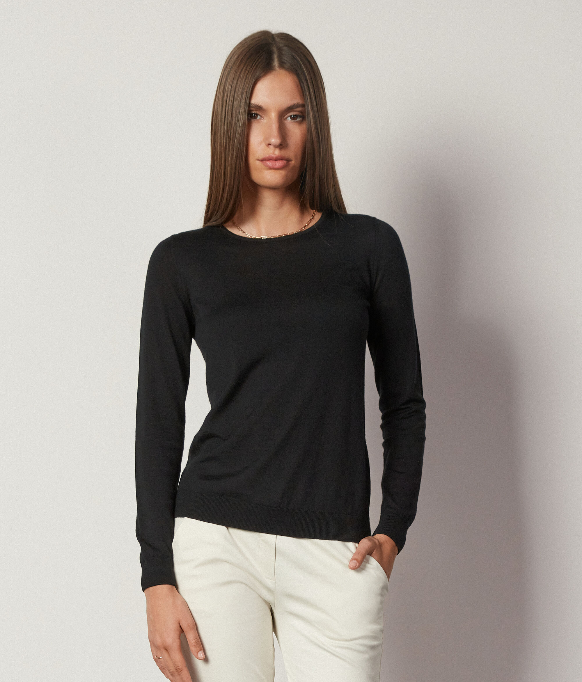 Pull à col rond en cachemire ultra-fin