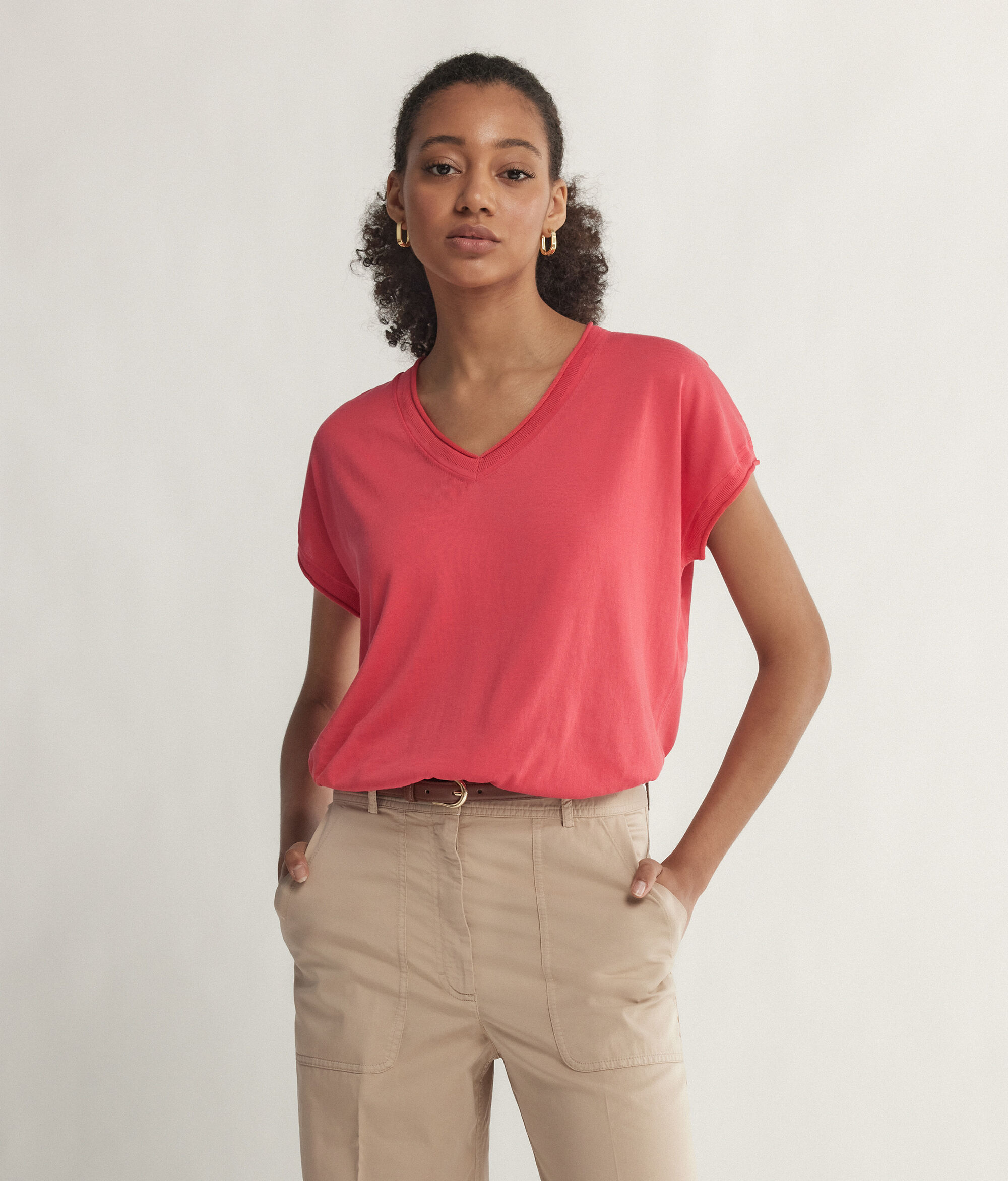 Maglia con Scollo V a Maniche Corte