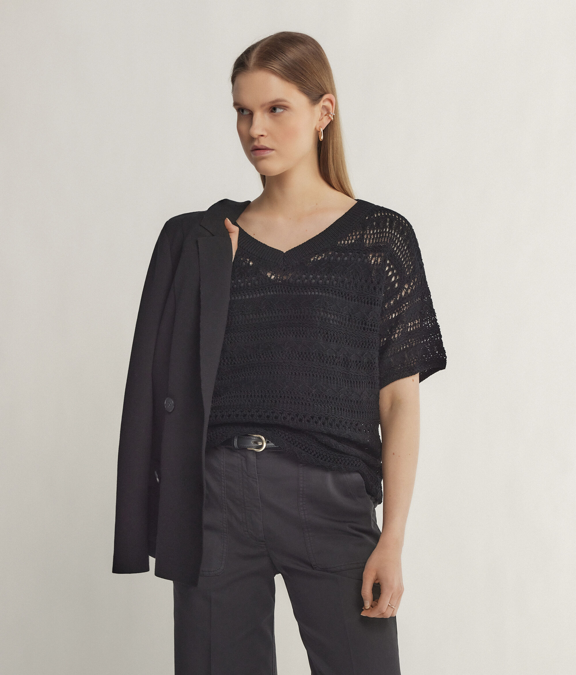 Maglia Maniche Corte Traforata  Crochet