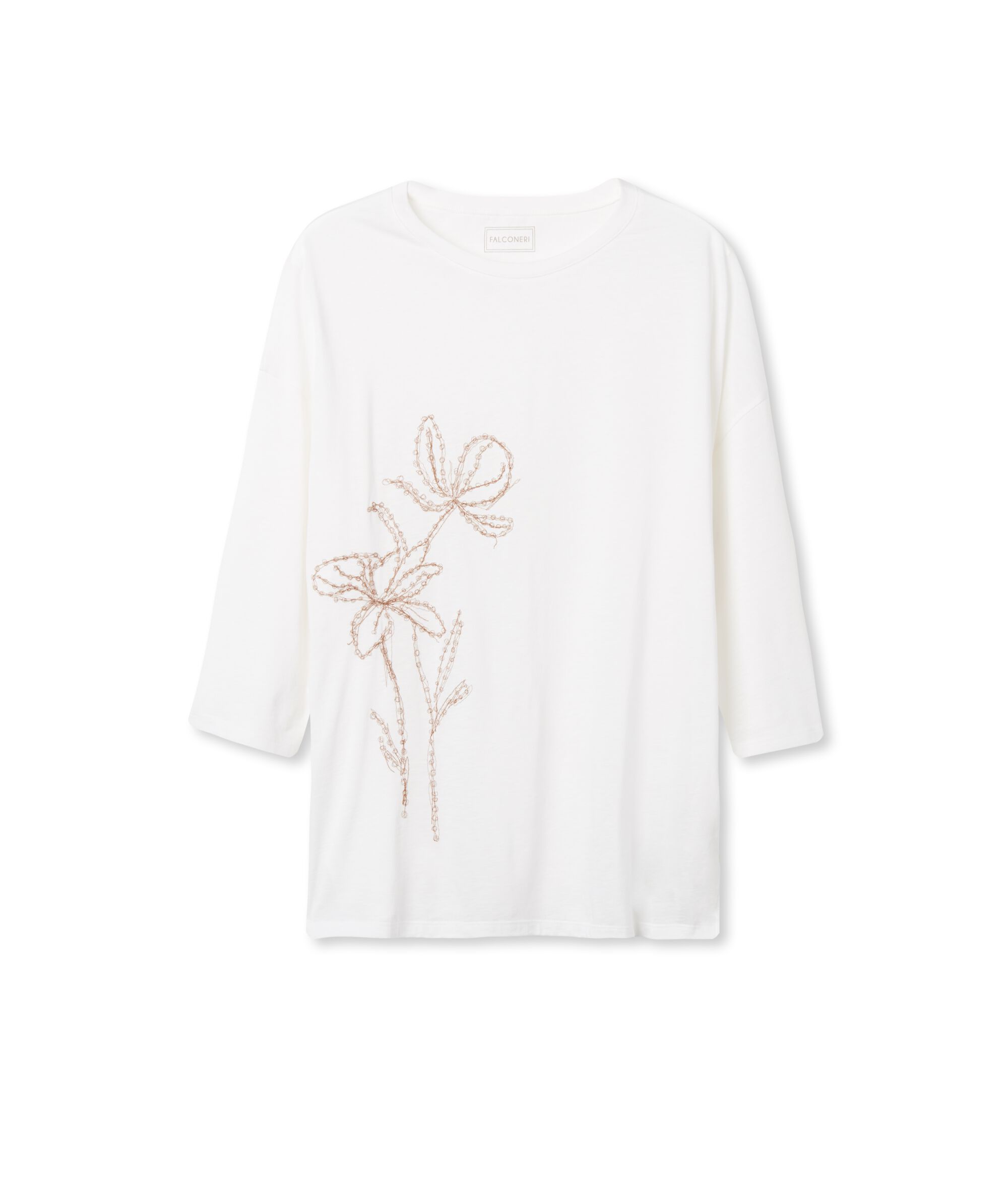 Fresh Silk T-Shirt with Flower Embroidery