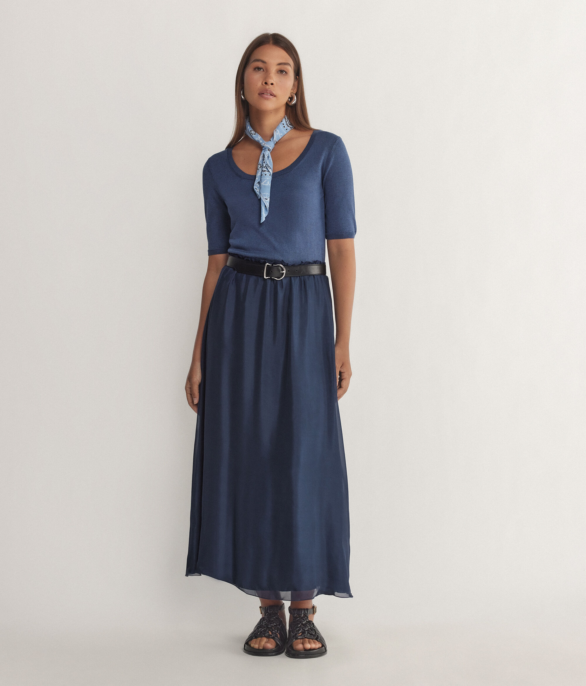 Abito in Maglia Lamè con Gonna In Viscosa E Seta