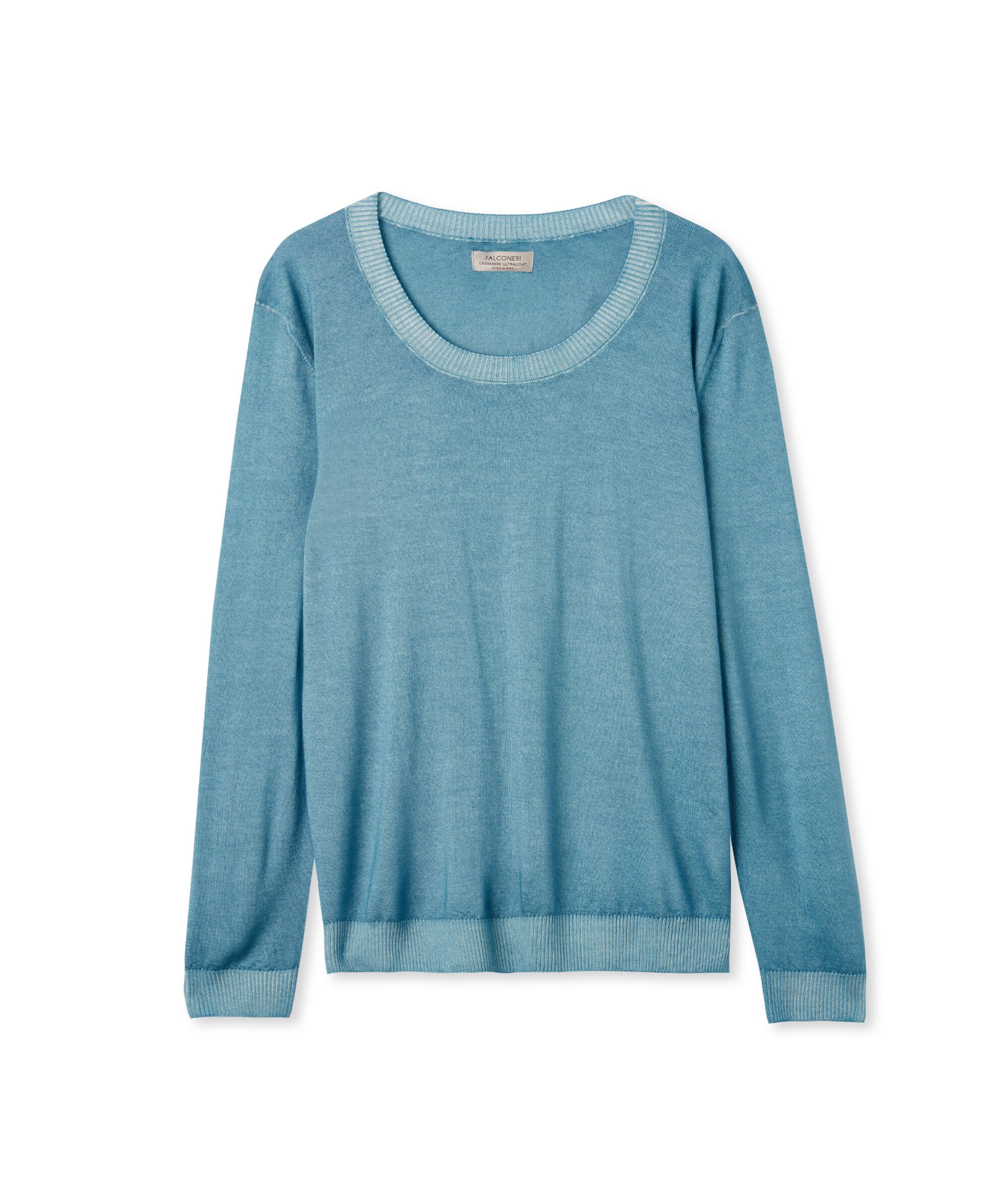 Pull à col rond en cachemire ultra-fin Colore Bleu aviateur teint en pièce