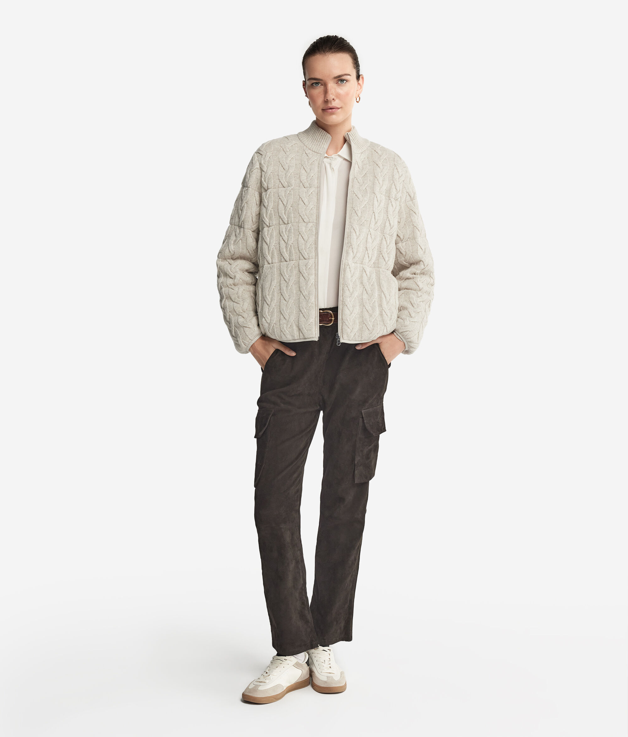 Piumino Reversibile con Motivo a Trecce in Cashmere