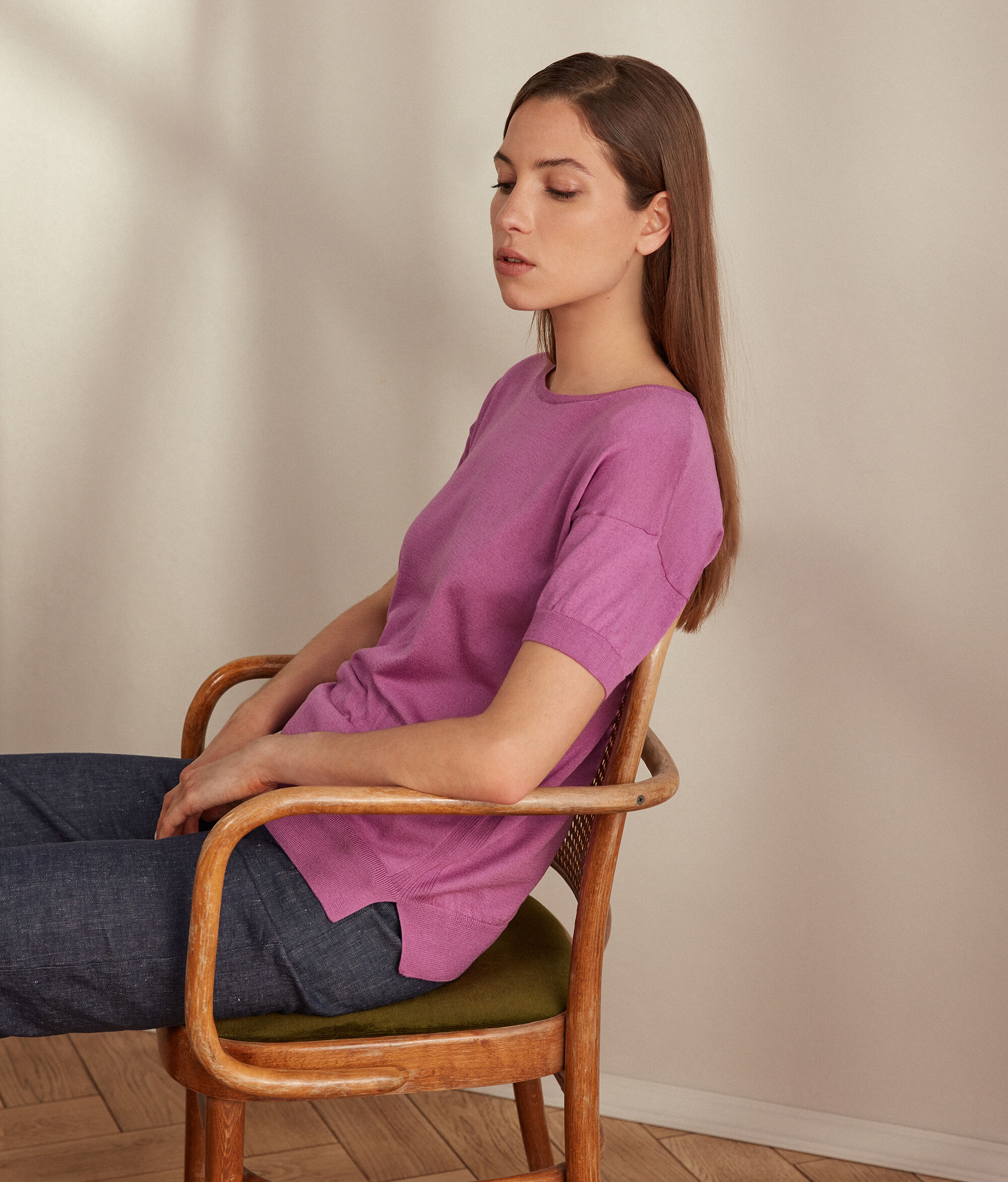 Majica s kružnim ovratnikom od svile i pamuka