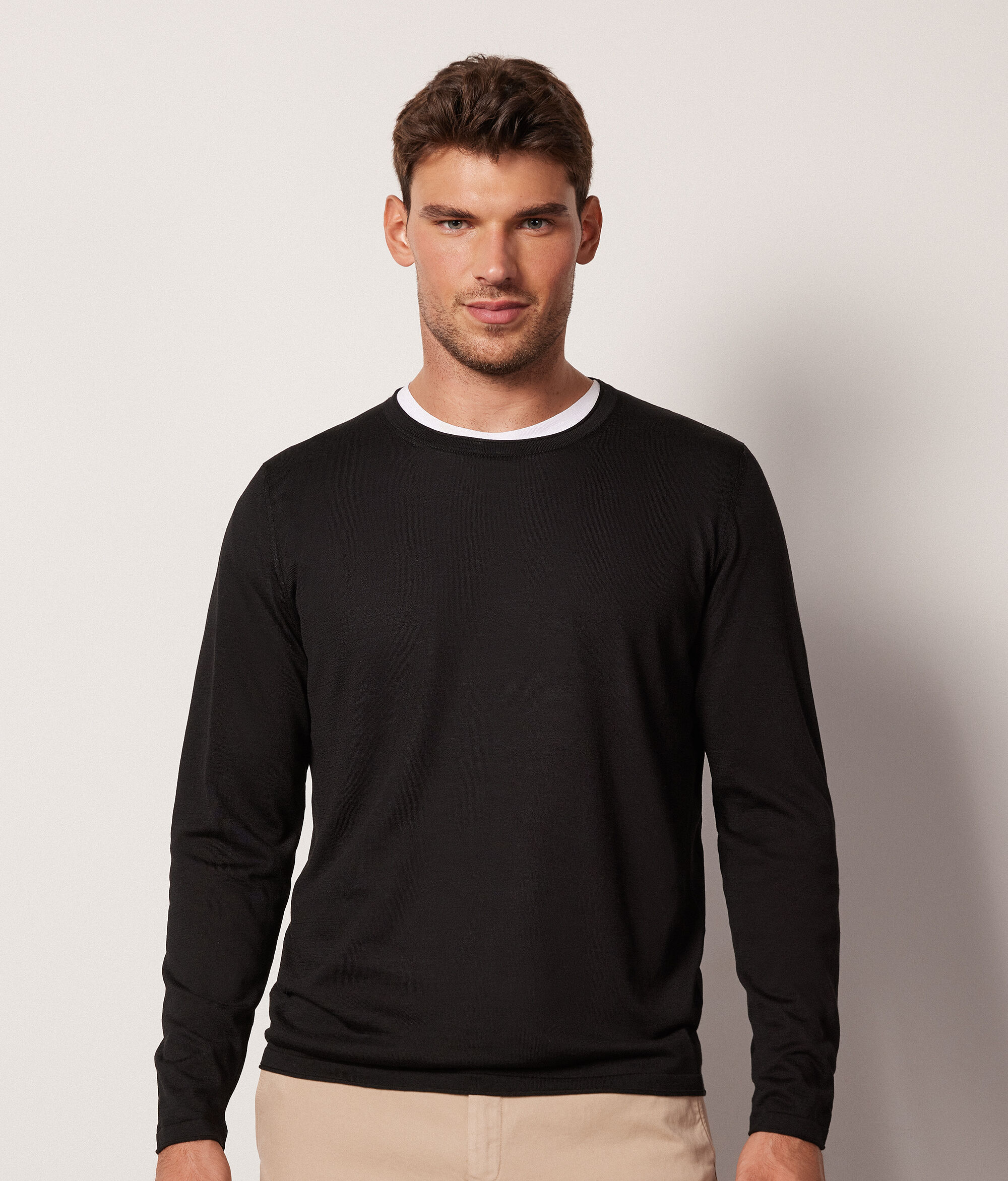 Pull à col rond en soie et coton