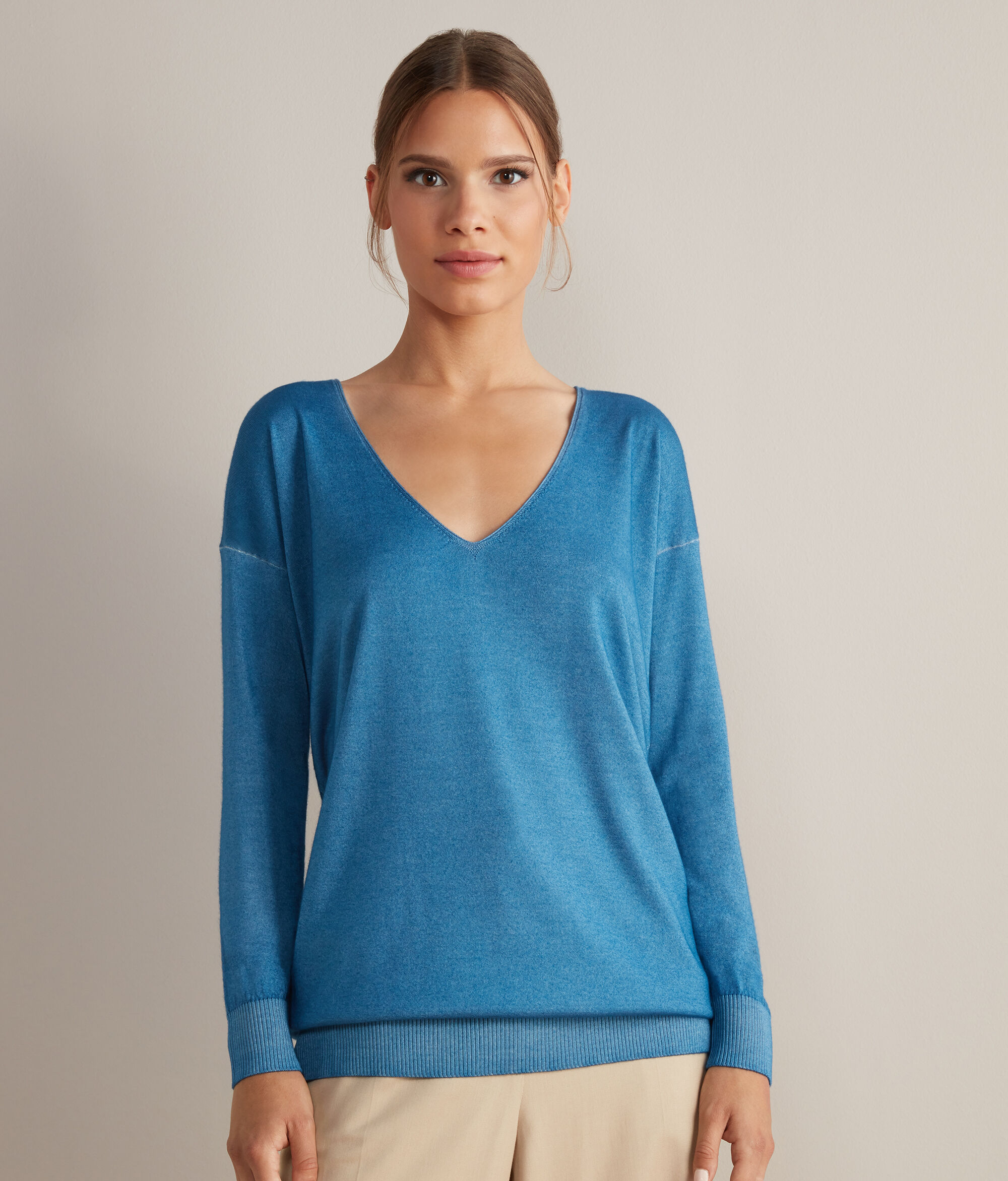 Maxipullover mit V-Ausschnitt aus Kaschmir Ultrafine