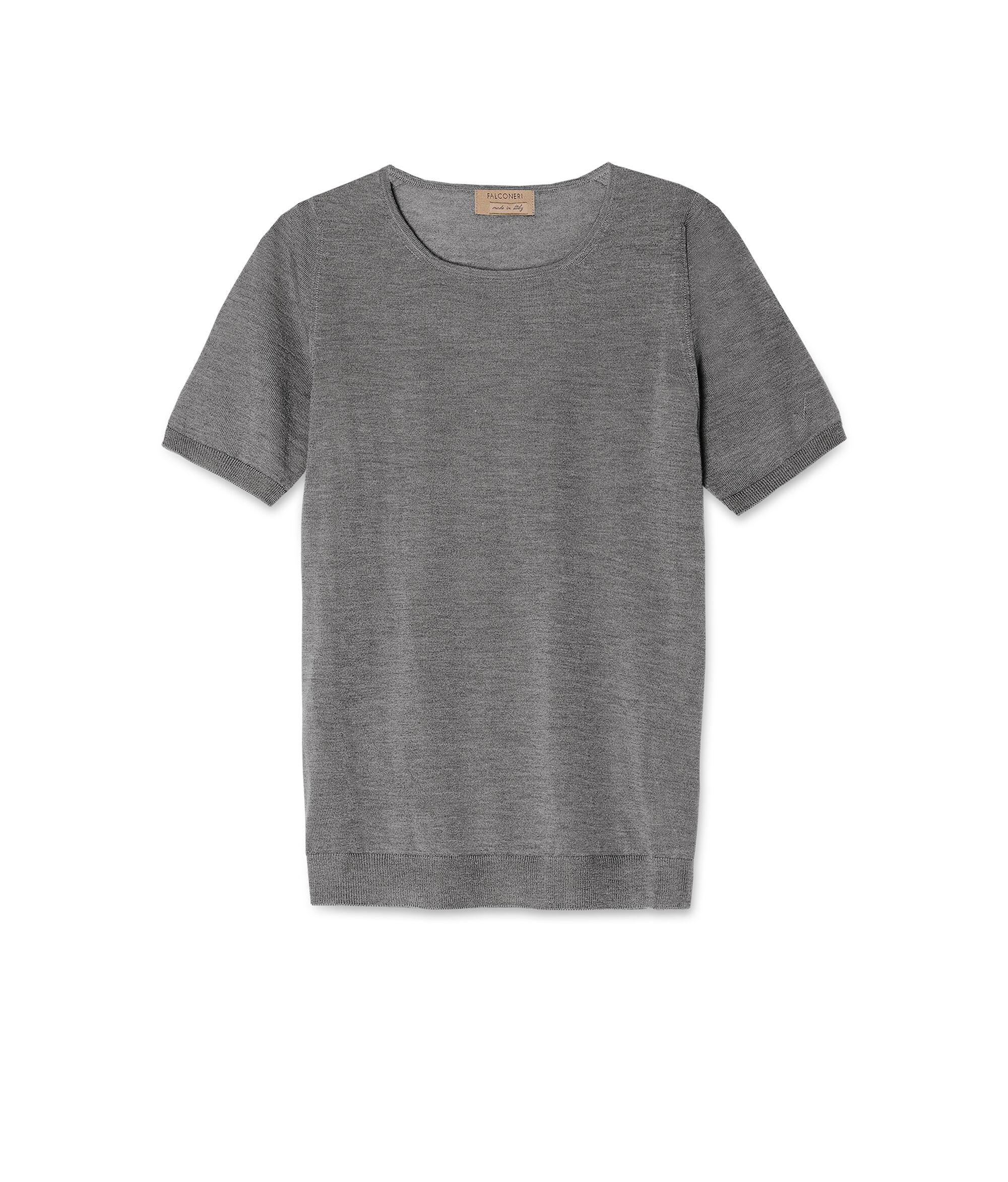 Round-Neck Short-Sleeve Ultrafine Cashmere Top Colore Dark Grey Melange