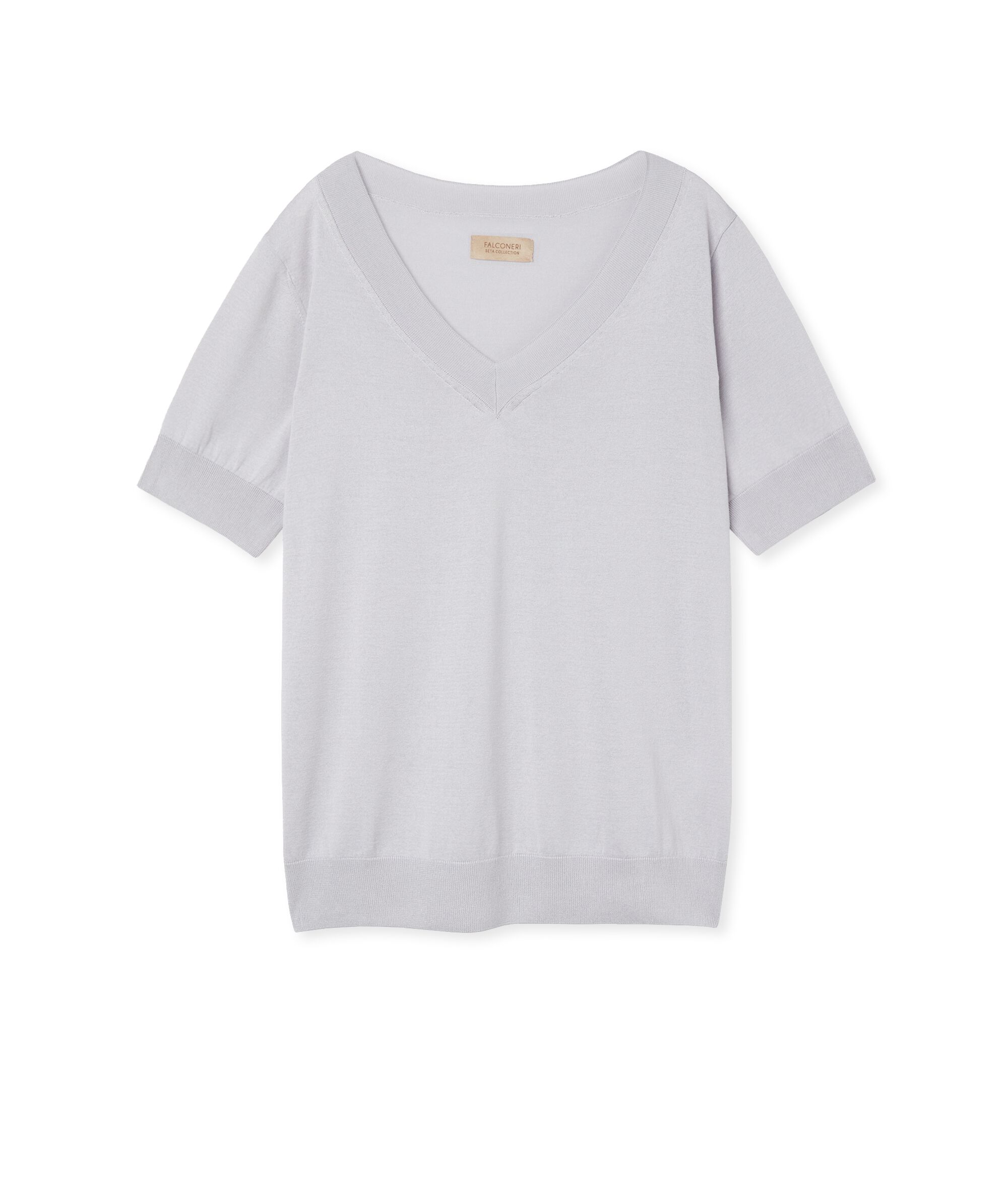 Maglia con Scollo a V a Maniche Corte in Seta Cotone