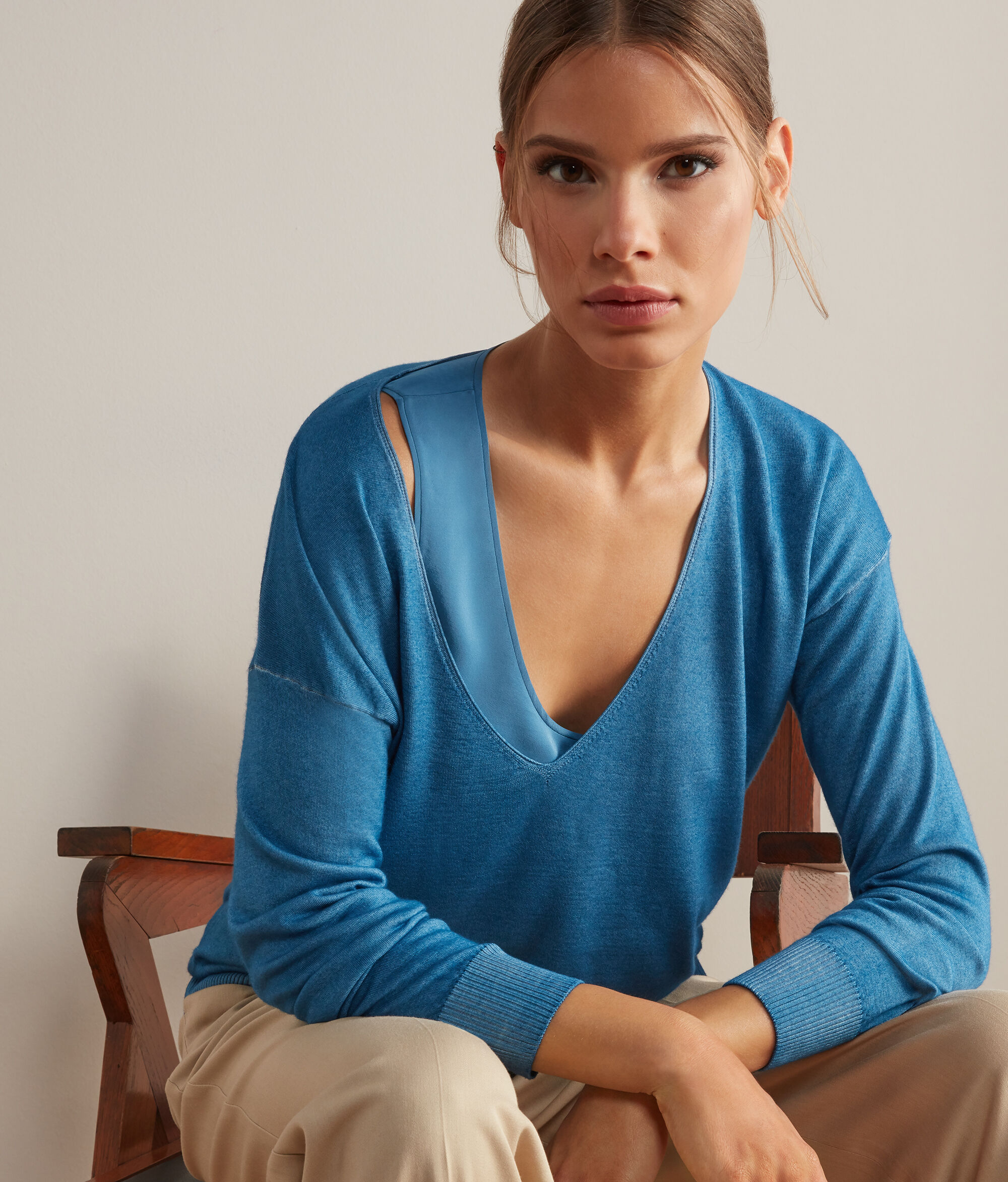 Maxipullover mit V-Ausschnitt aus Kaschmir Ultrafine