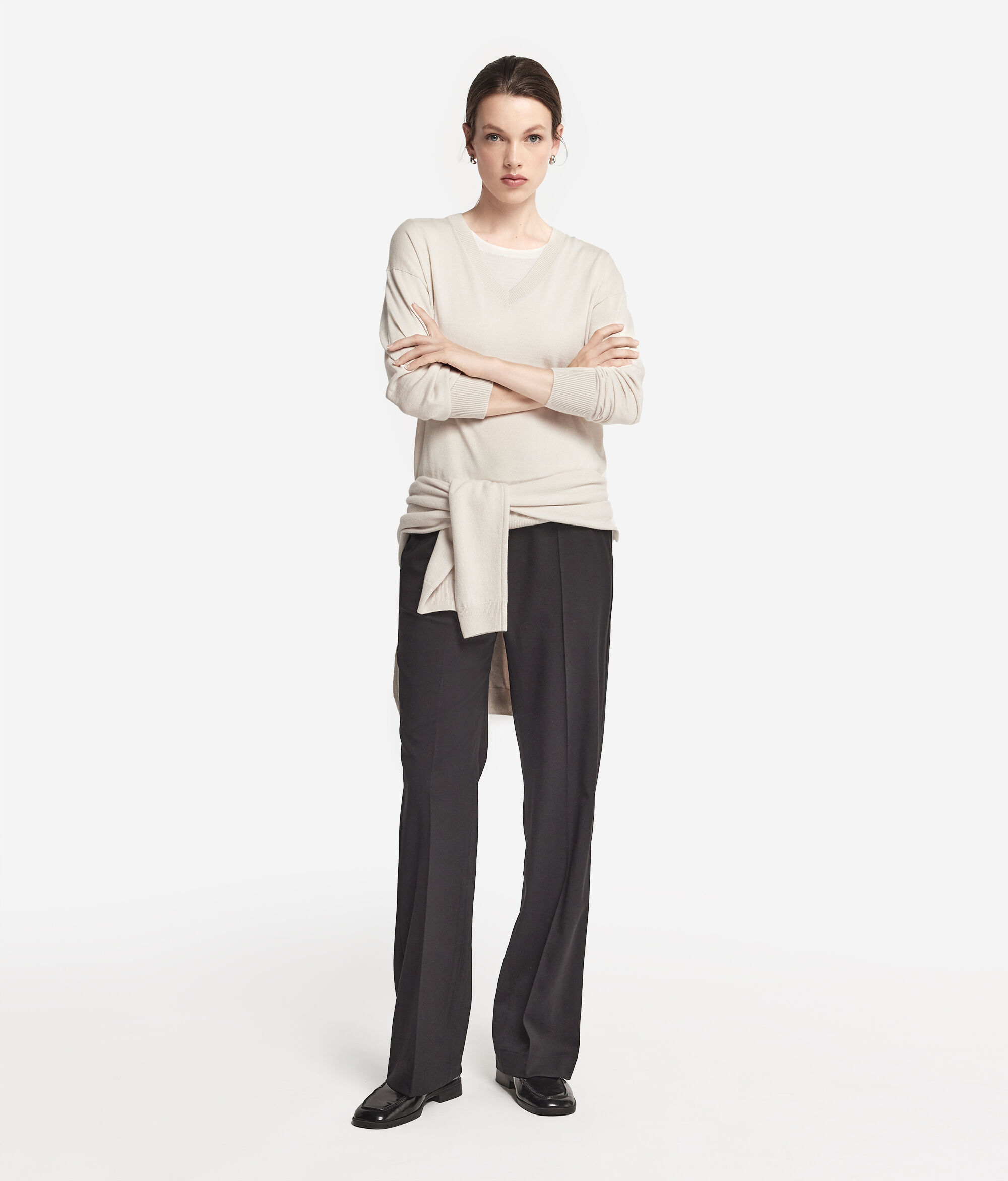 Maglia a scollo a V in Cashmere con spacchi