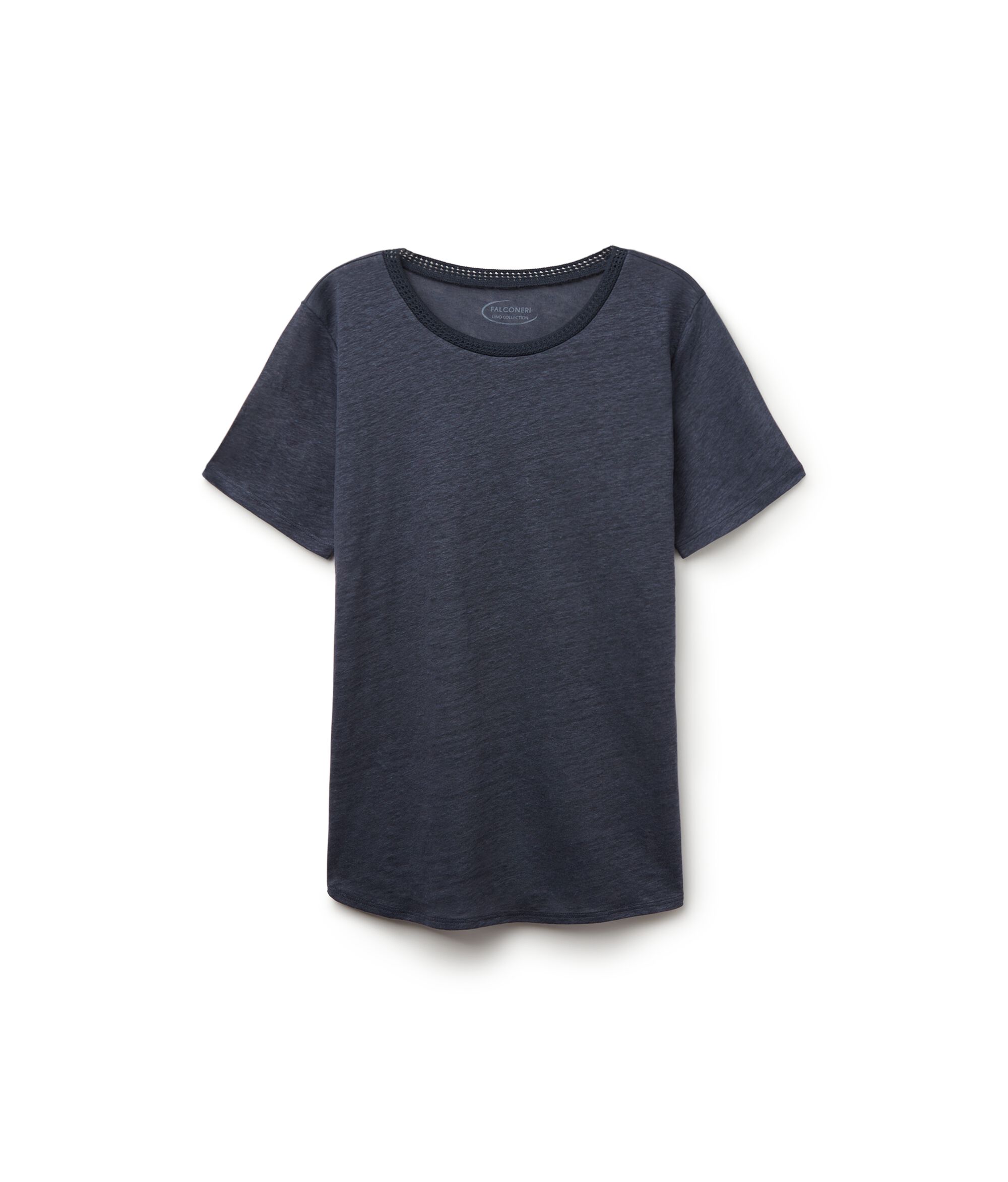 T-Shirt  Girocollo con Bordi Retina in Lino