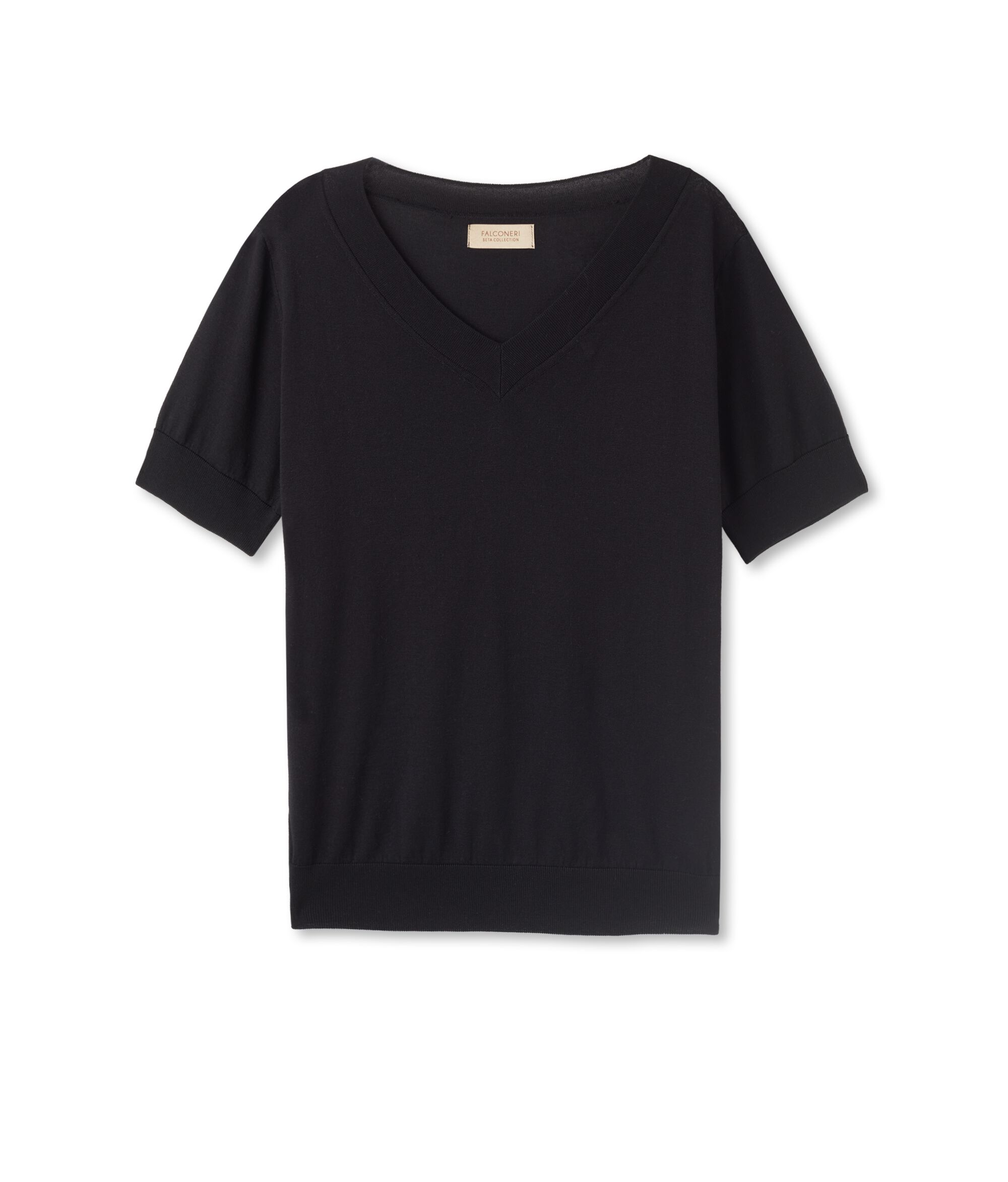 Maglia con Scollo a V a Maniche Corte in Seta Cotone