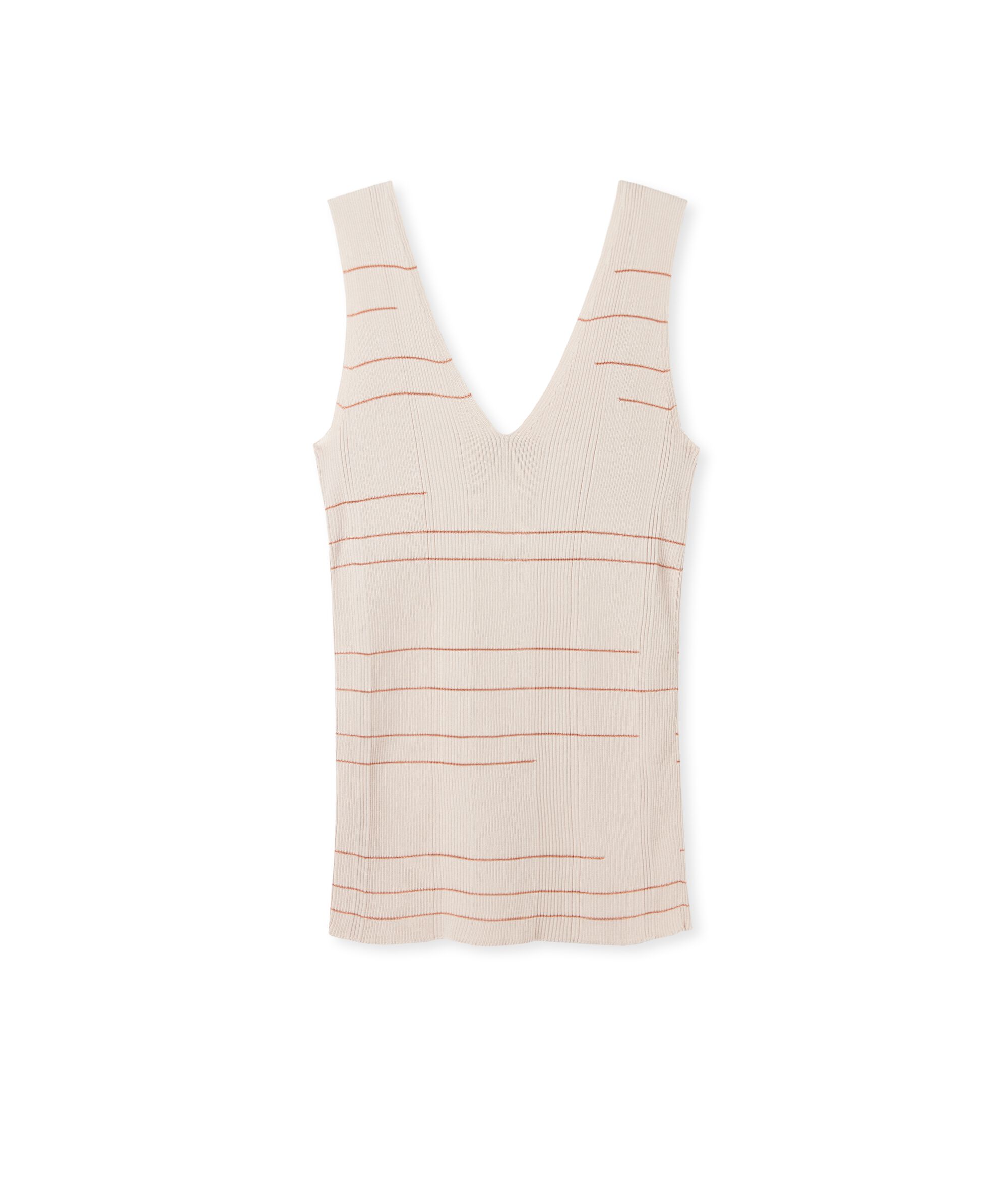 V-Neck Top in Ribbed and Striped Cotton