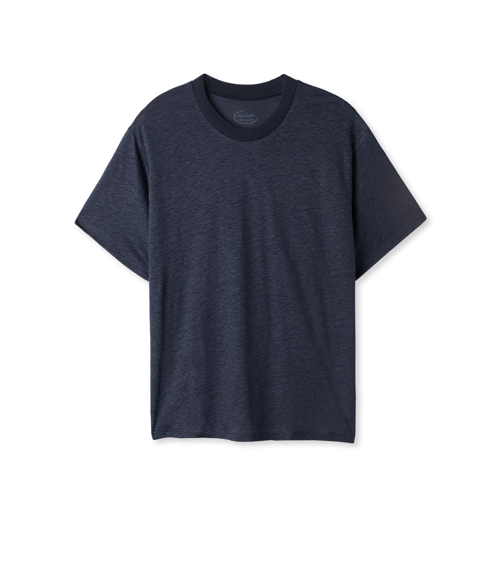 T-shirt Girocollo in Lino con Bordo in Maglia