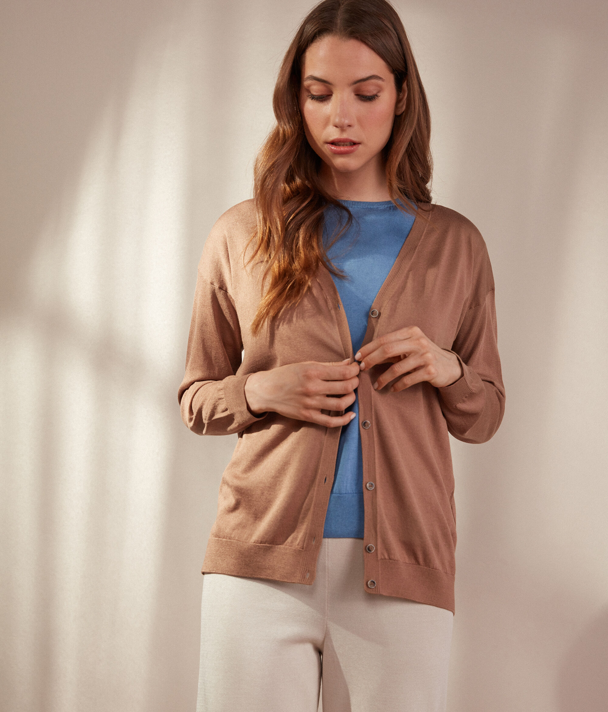 Kardigan od svile i pamuka