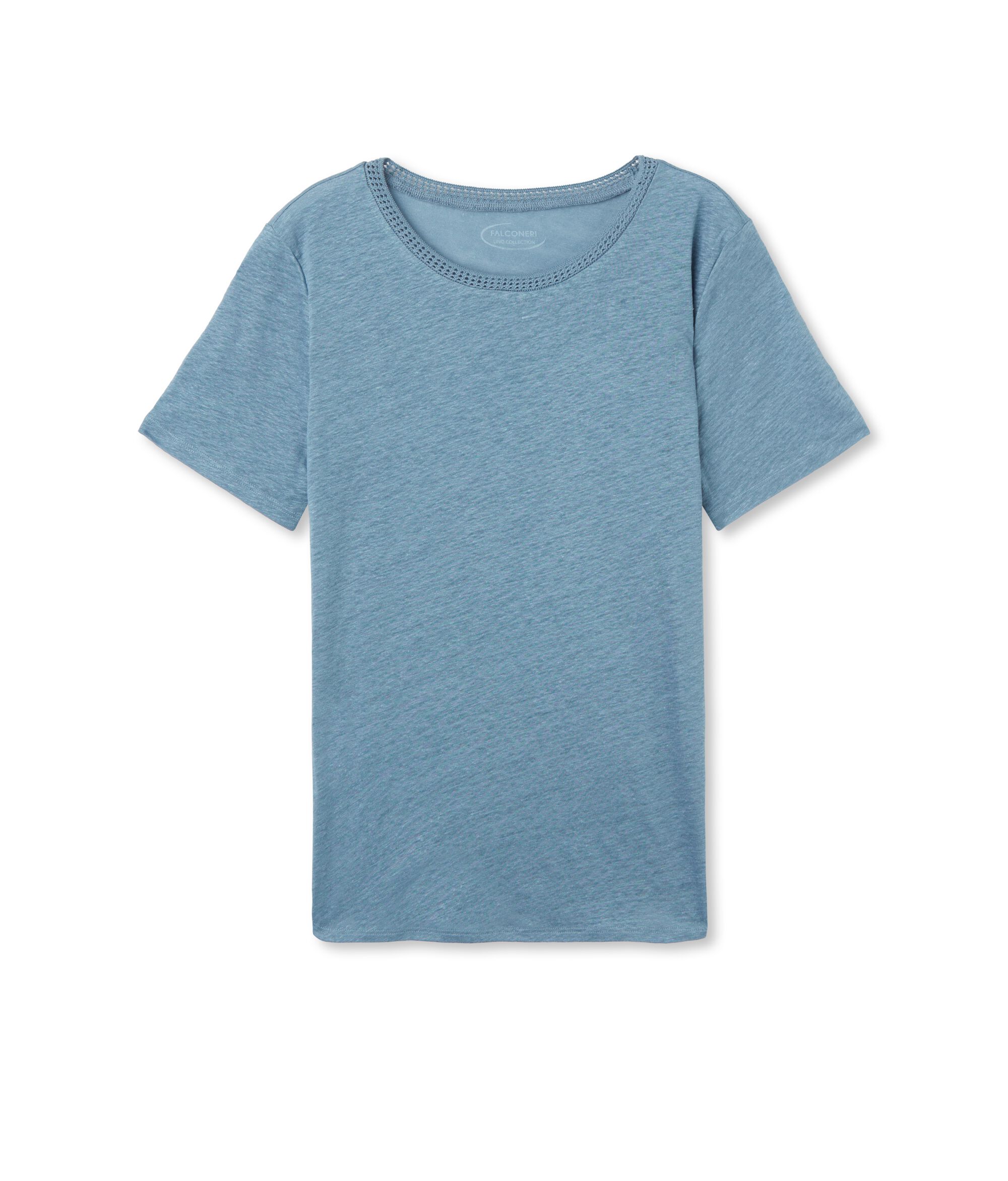 T-Shirt  Girocollo con Bordi Retina in Lino
