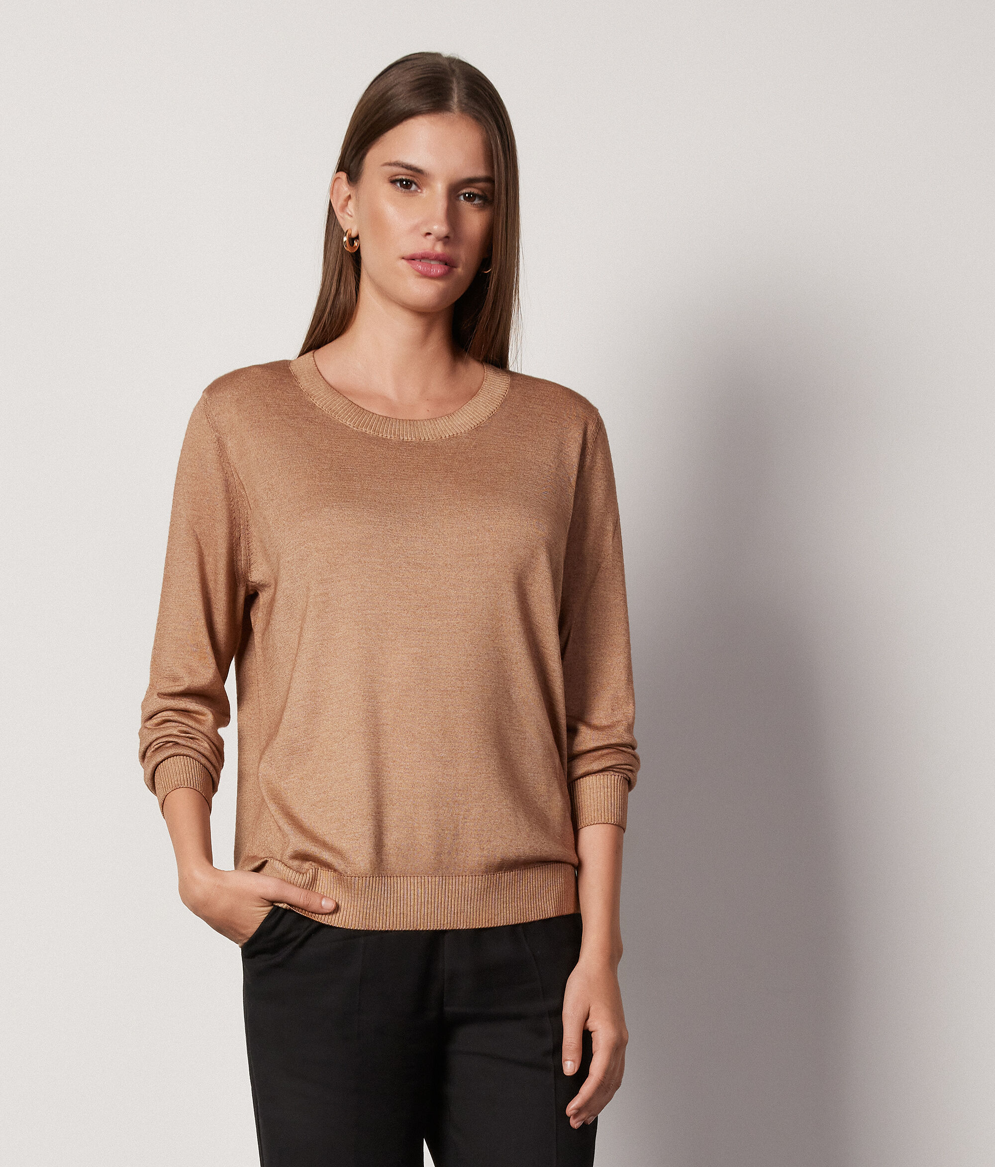 Camisola com Decote Redondo em Ultrafine Cashmere