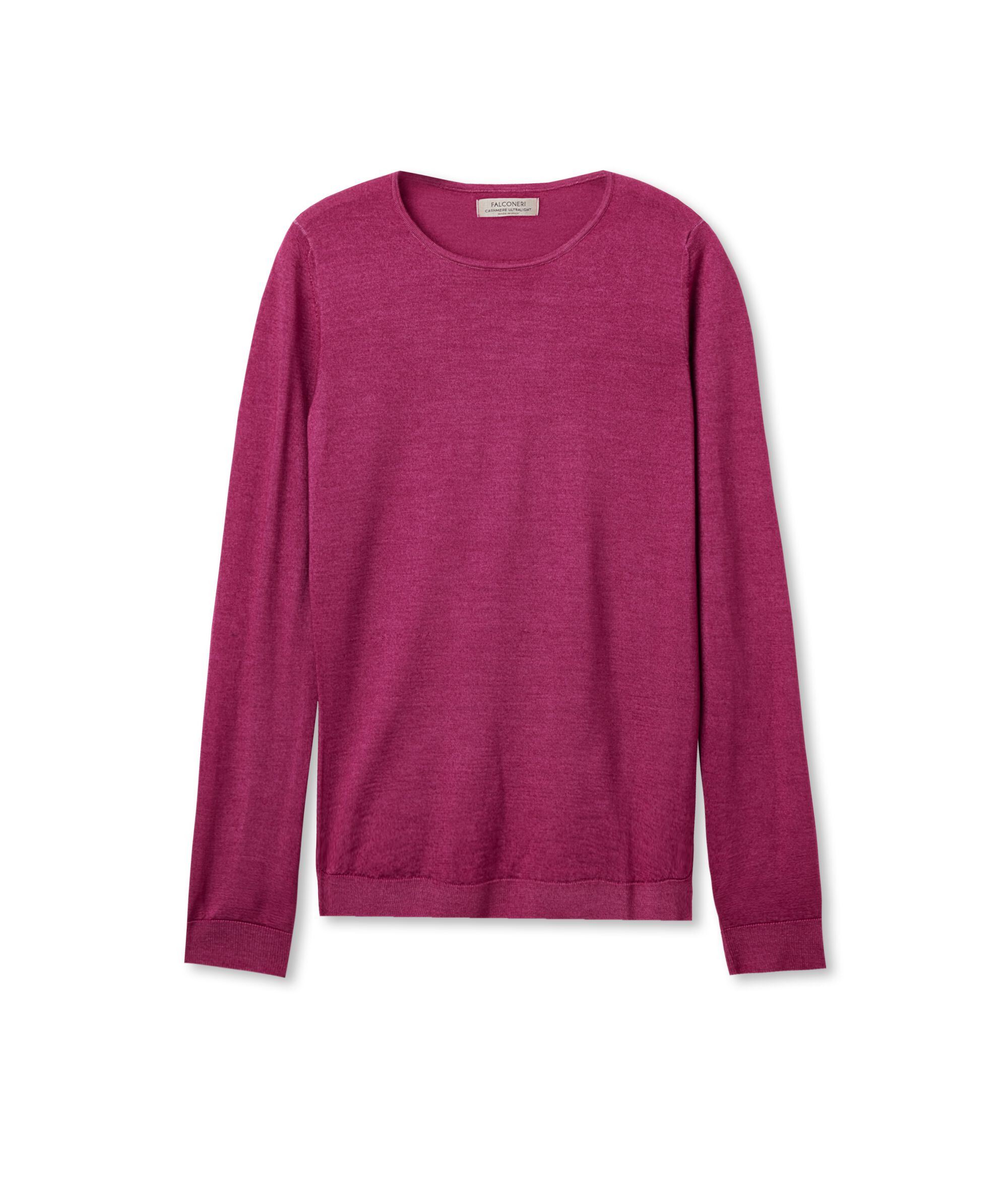 Maglia Girocollo in Cashmere Ultrafine Colore Magenta Tinto Capo