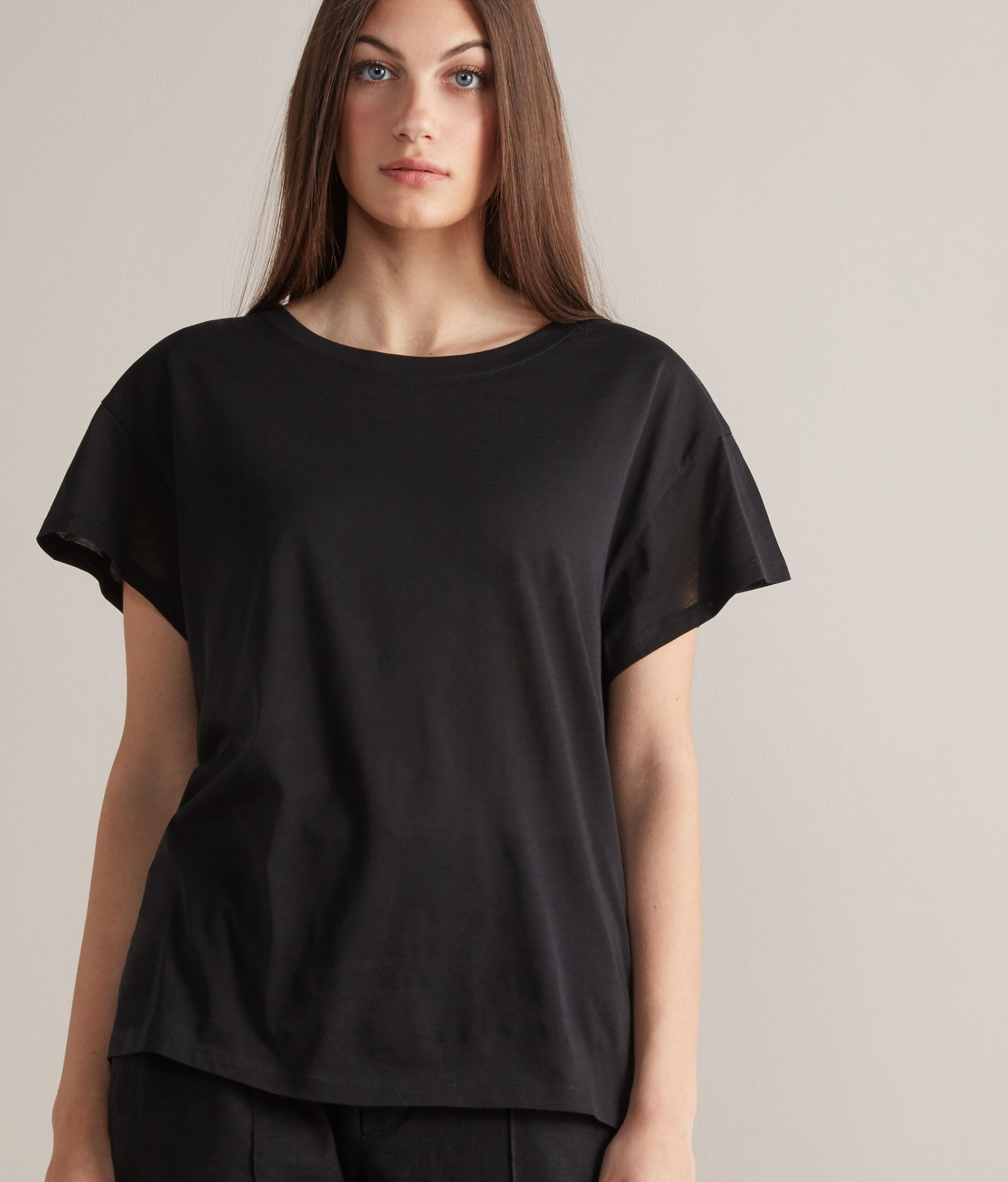 T-shirt à col rond et soie fraîche
