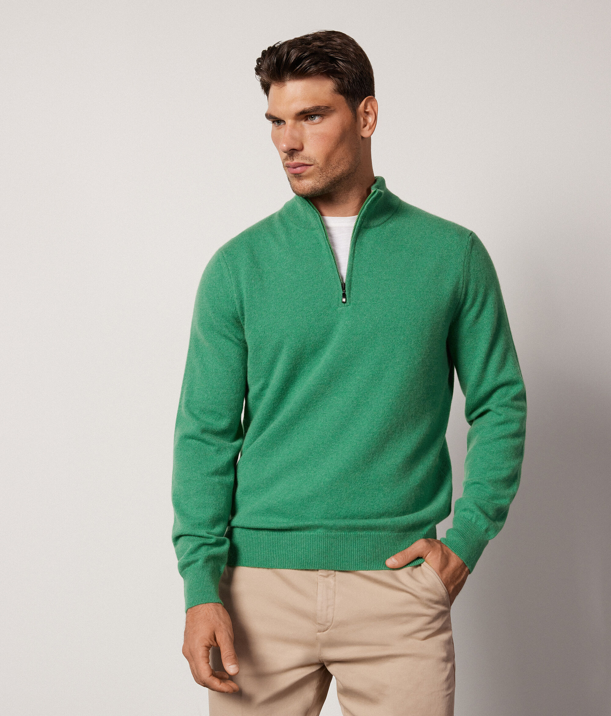 Maglia Collo Alto Mezza Zip in Cashmere Ultrasoft