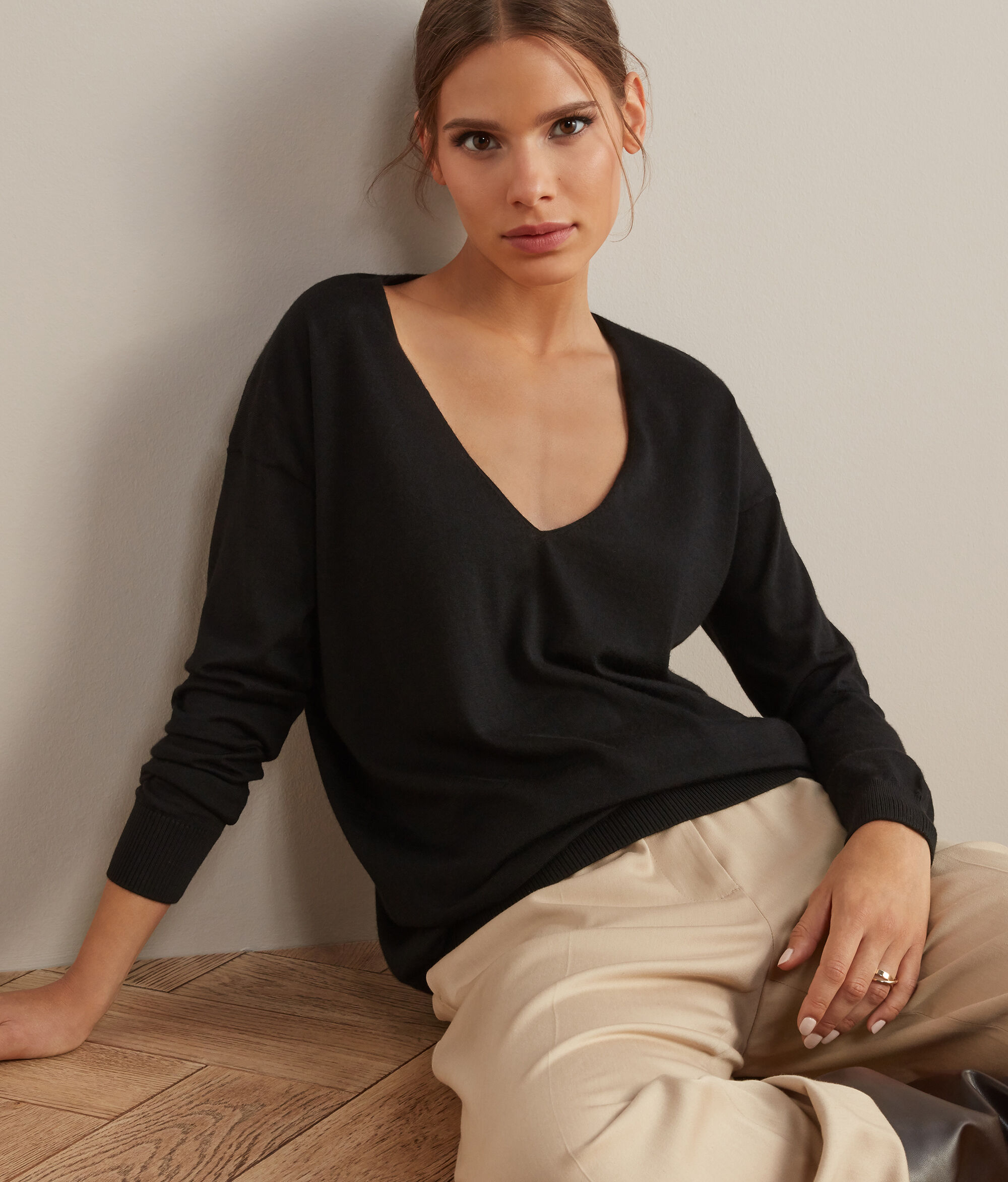 Pull large à col V en Cachemire ultra-fin
