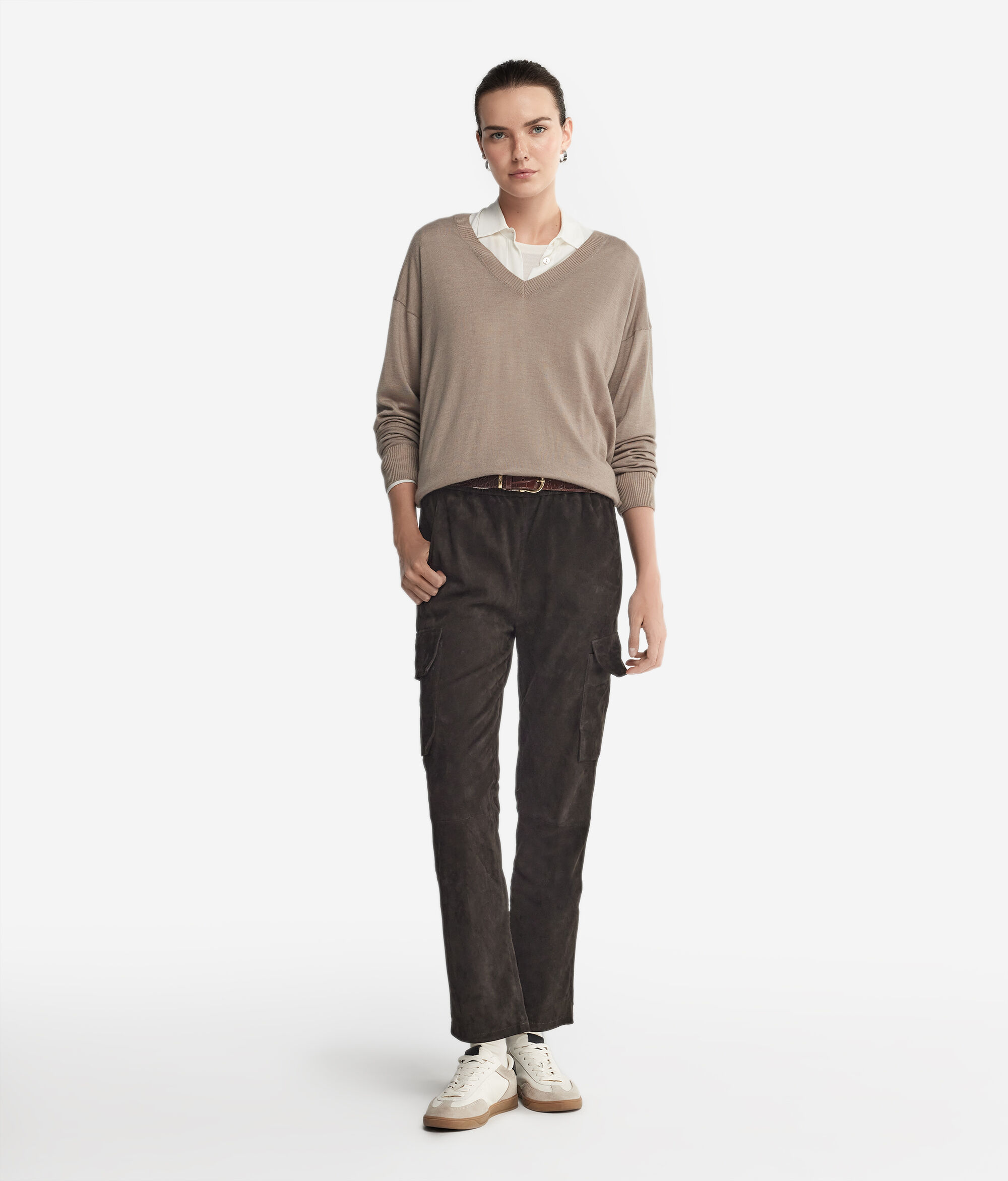 Maglia a scollo a V in Cashmere con spacchi