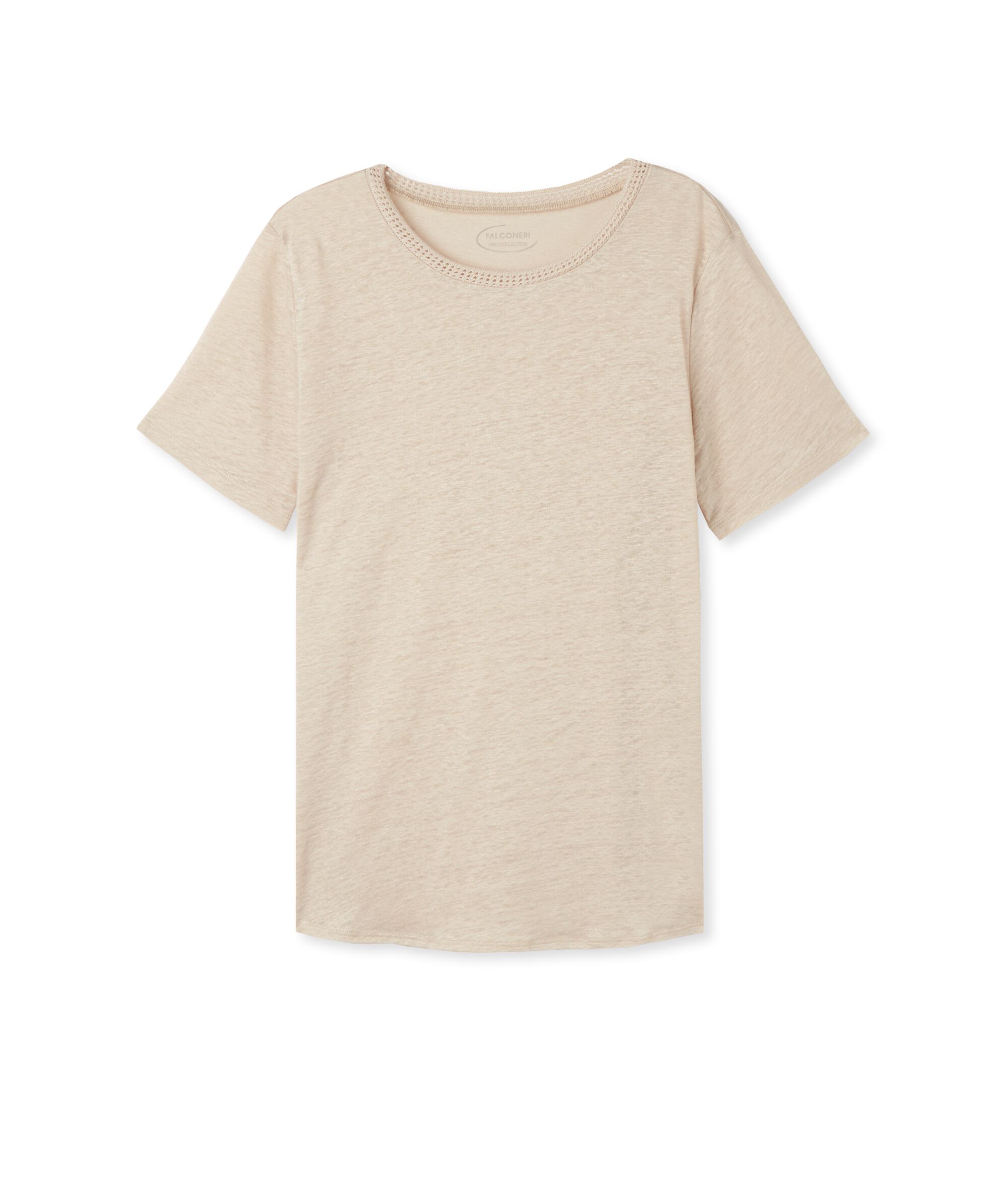 T-Shirt  Girocollo con Bordi Retina in Lino