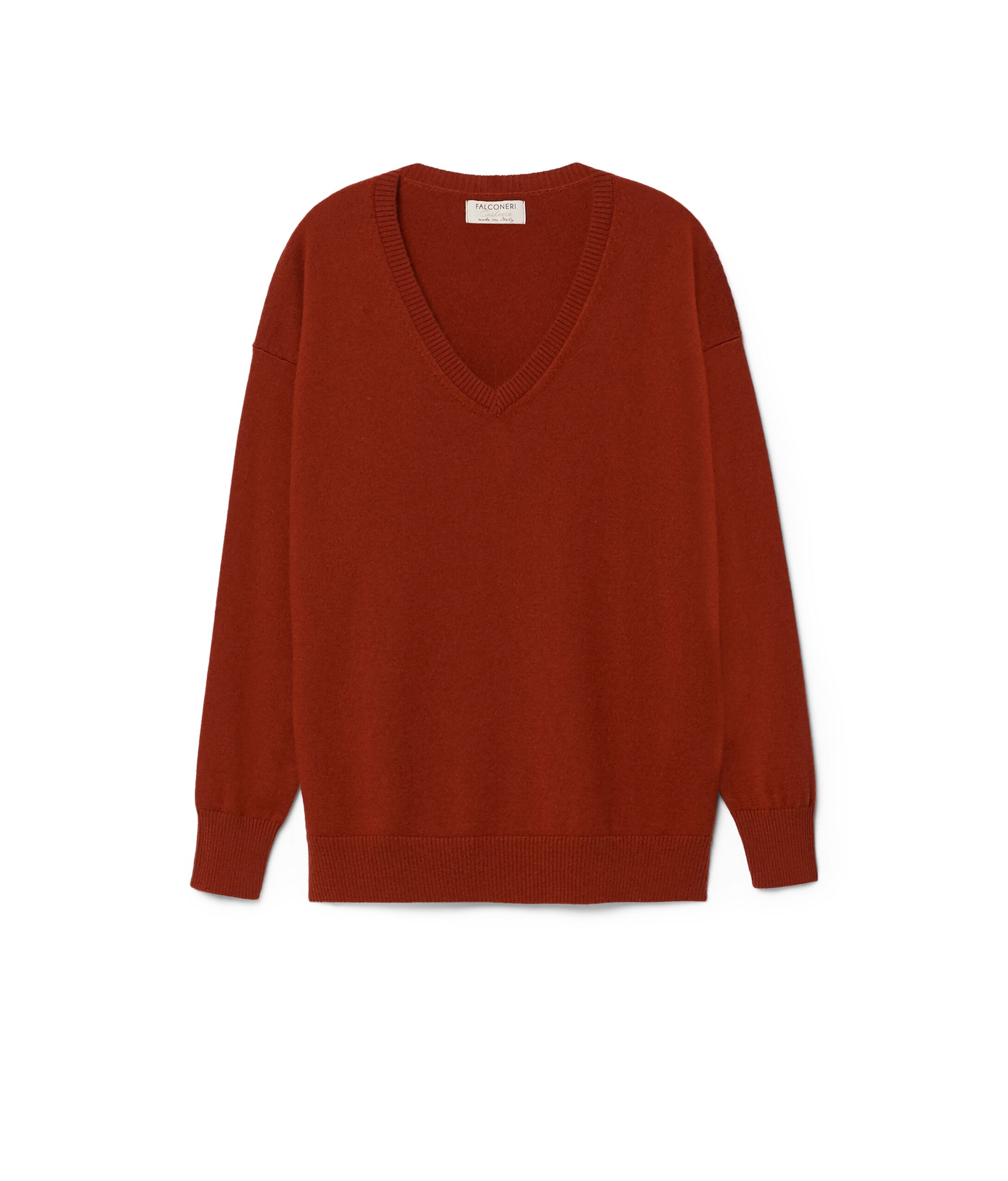 Maglia Scollo V in Cashmere Ultrasoft con Spacchi Colore Rame