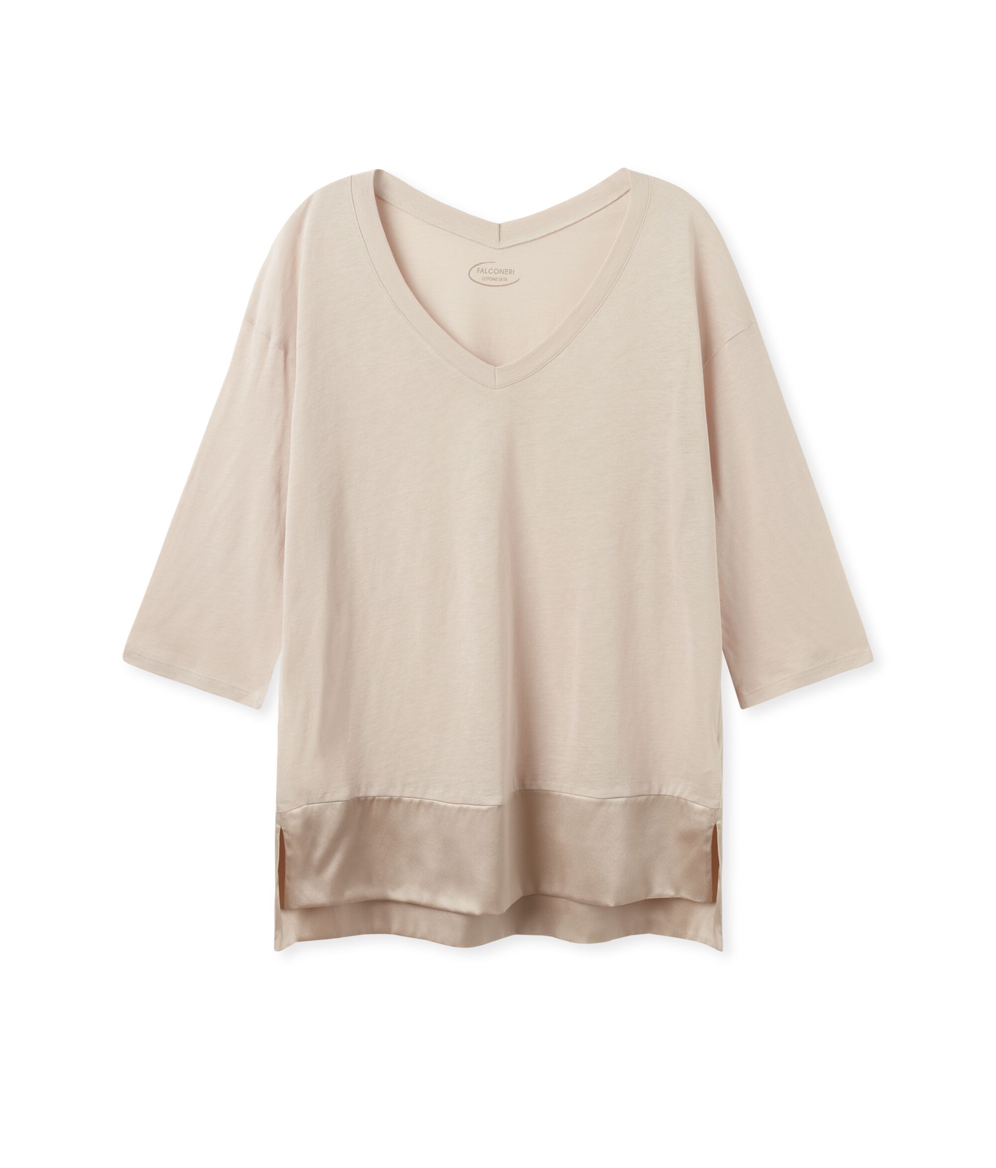 T-Shirt in Fresh Silk with Satin Trim