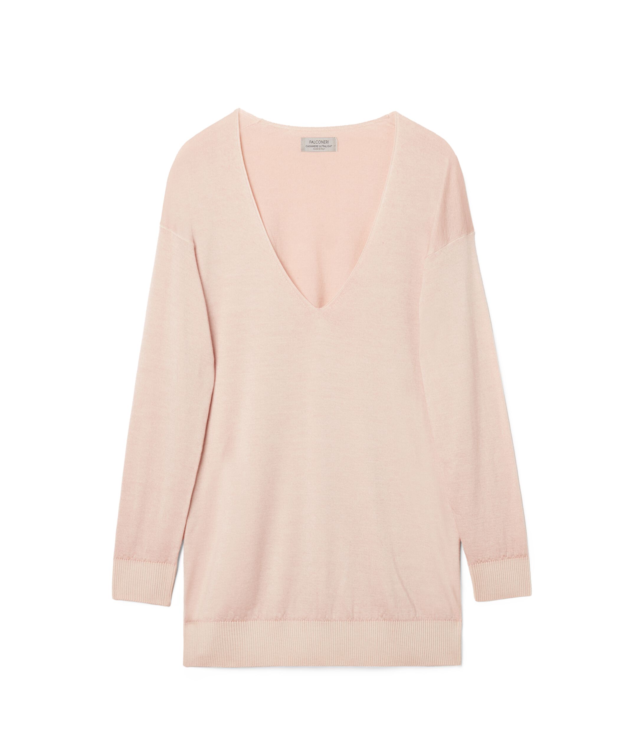 Pull large à col V en Cachemire ultra-fin Colore Thé rose