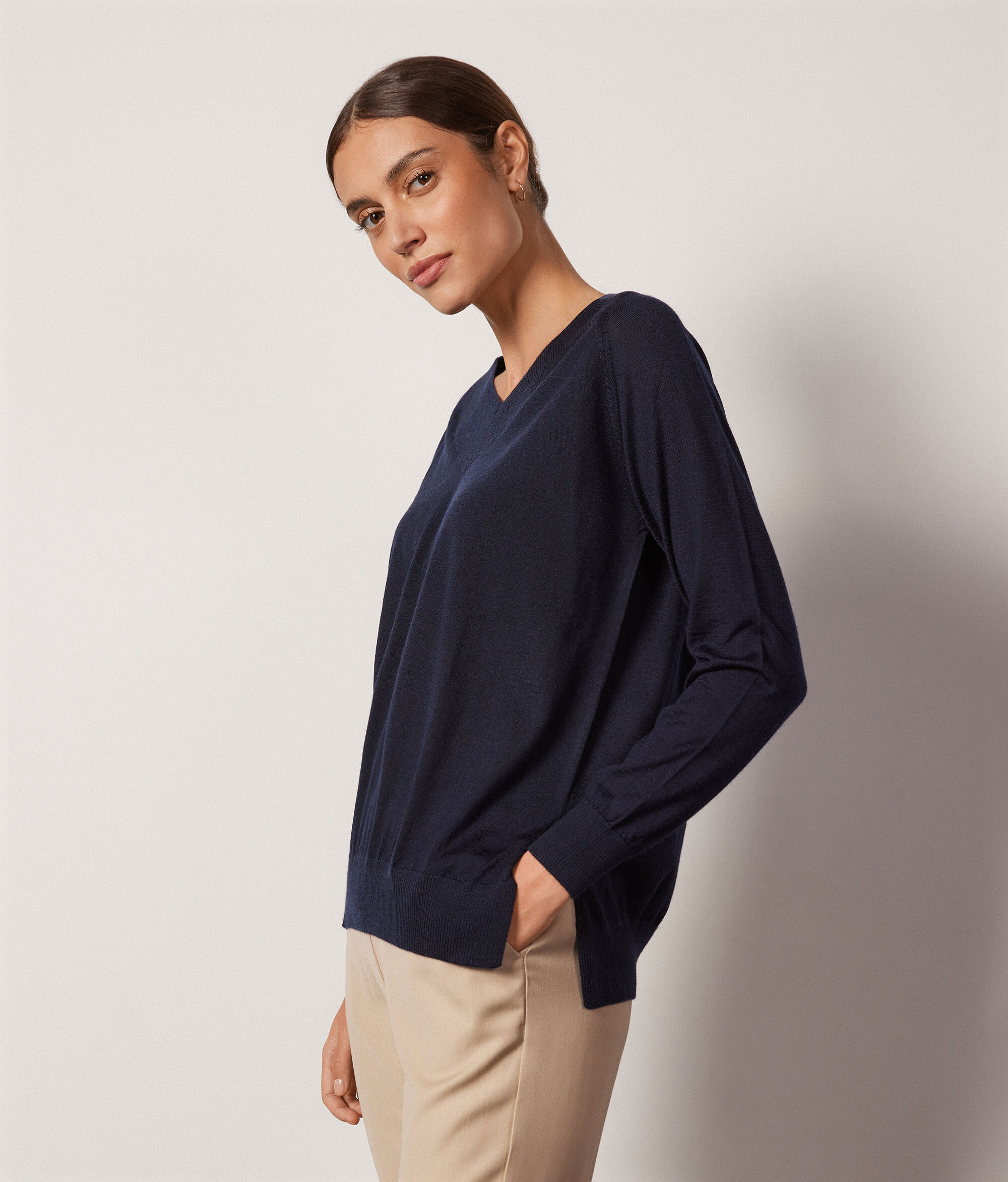 Pull à col V en cachemire ultra-fin