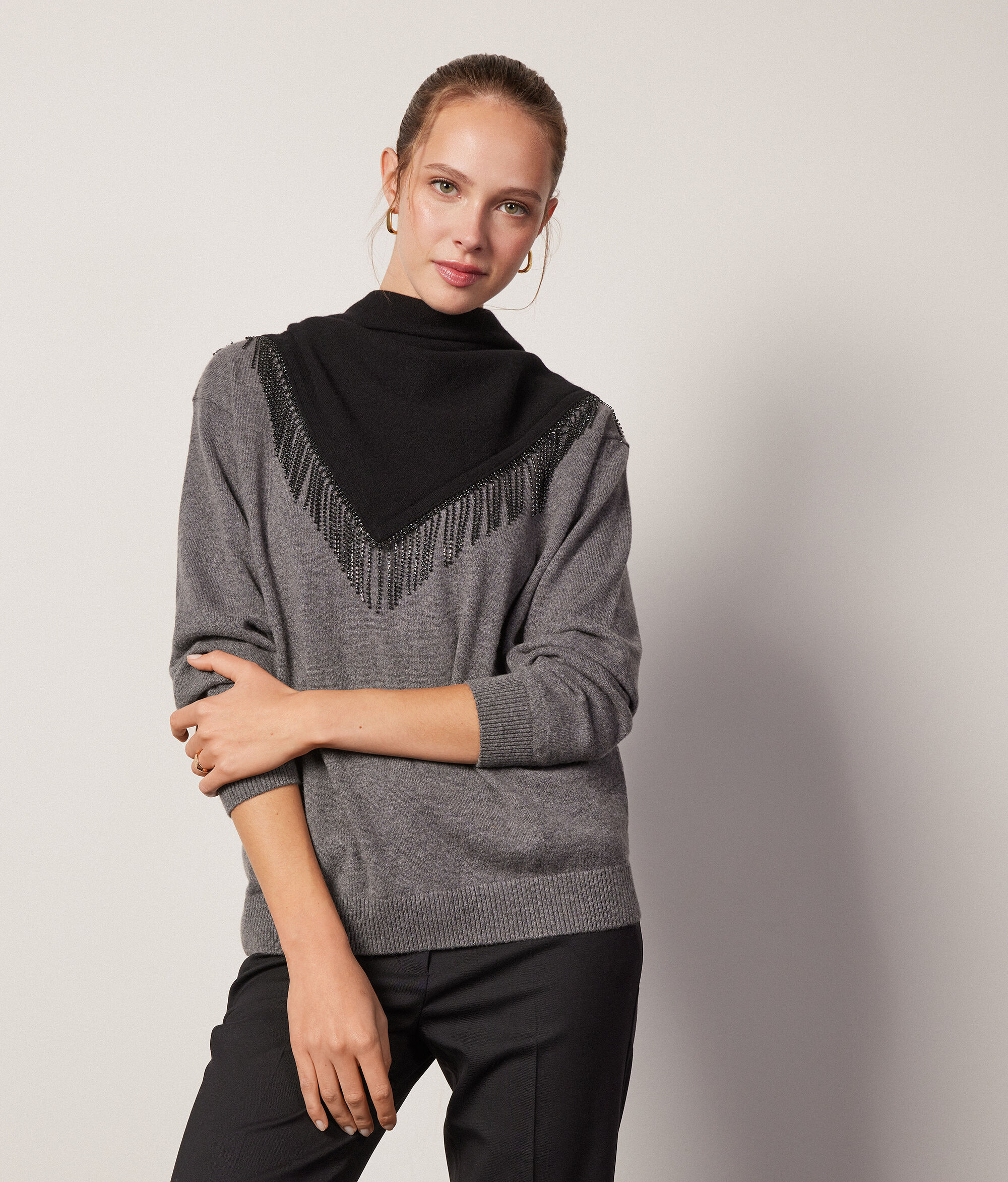 Eșarfă-bandană din cașmir ultrasoft cu strasuri