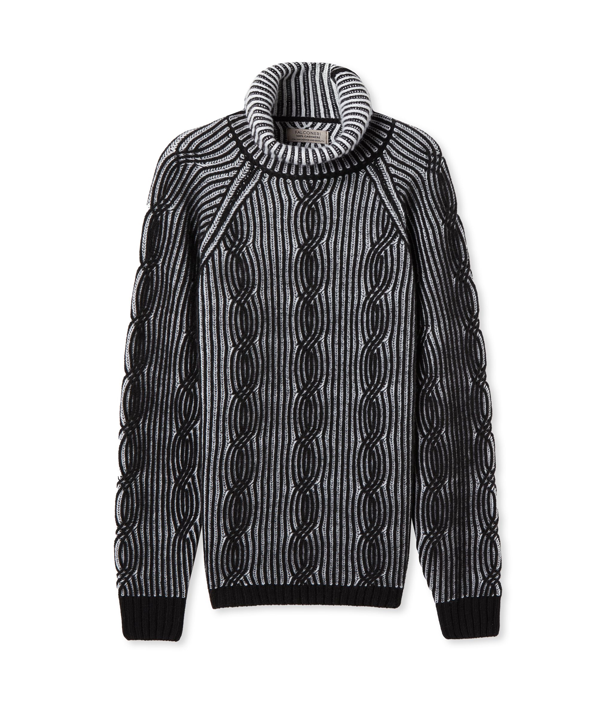 Maglia Collo Alto in Cashmere Ultrasoft Trecce Bicolore