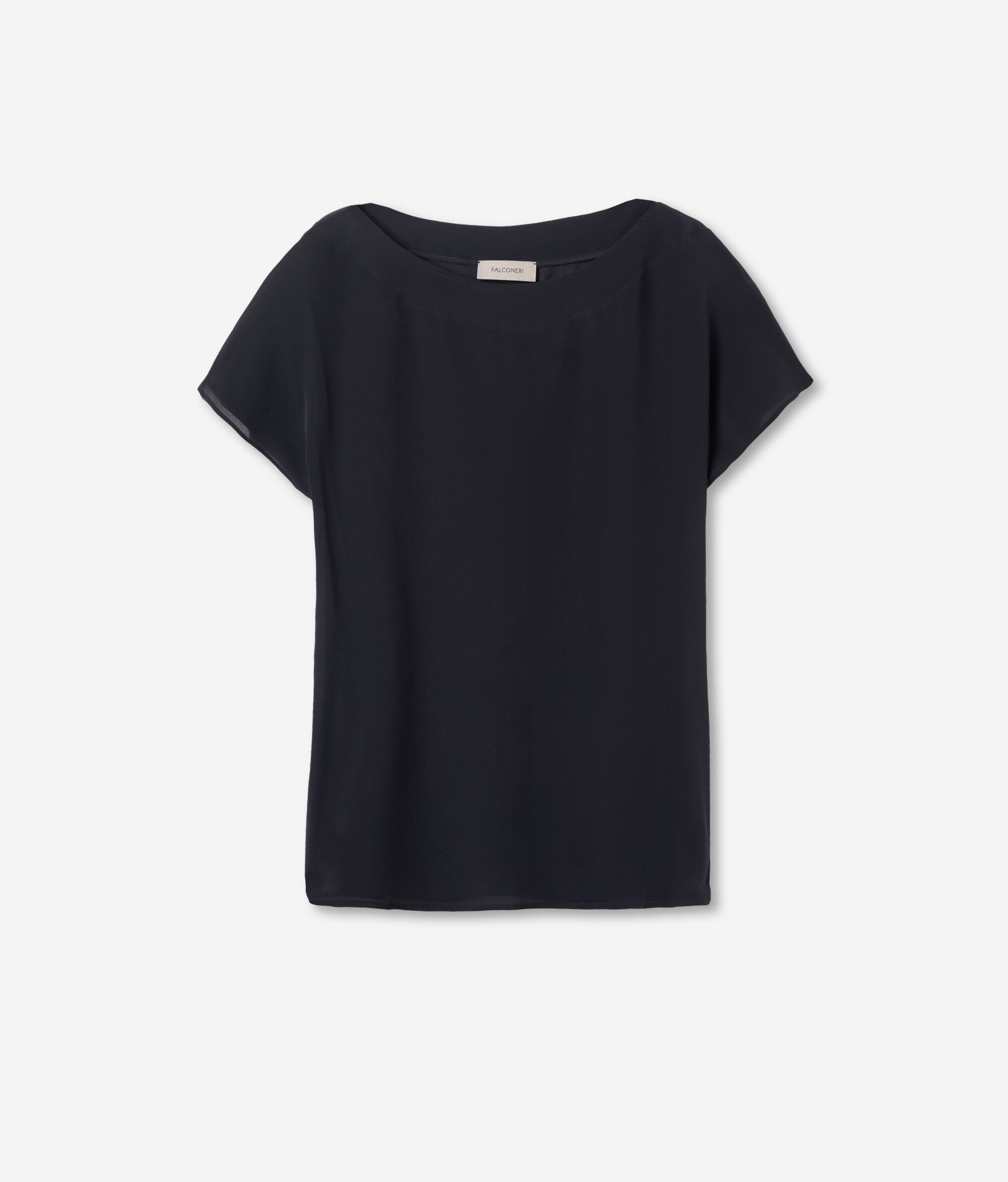 T-shirt à col bateau en soie et modal