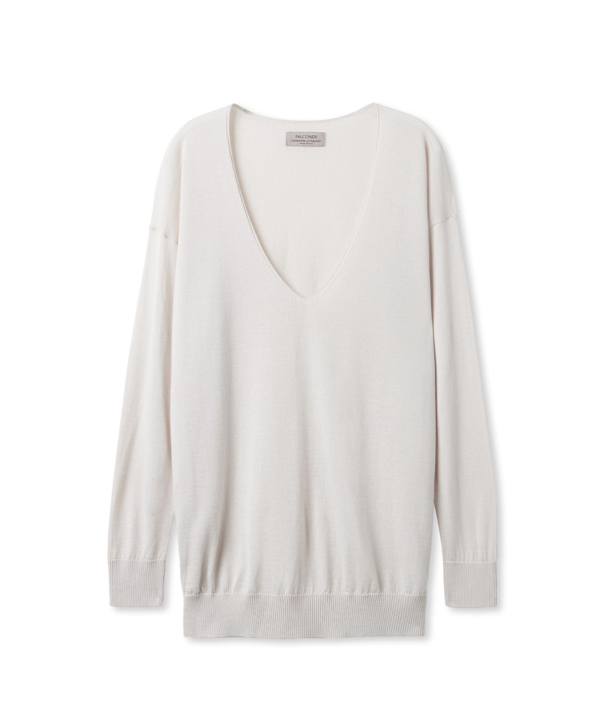 Pull large à col V en Cachemire ultra-fin Colore Albâtre clair