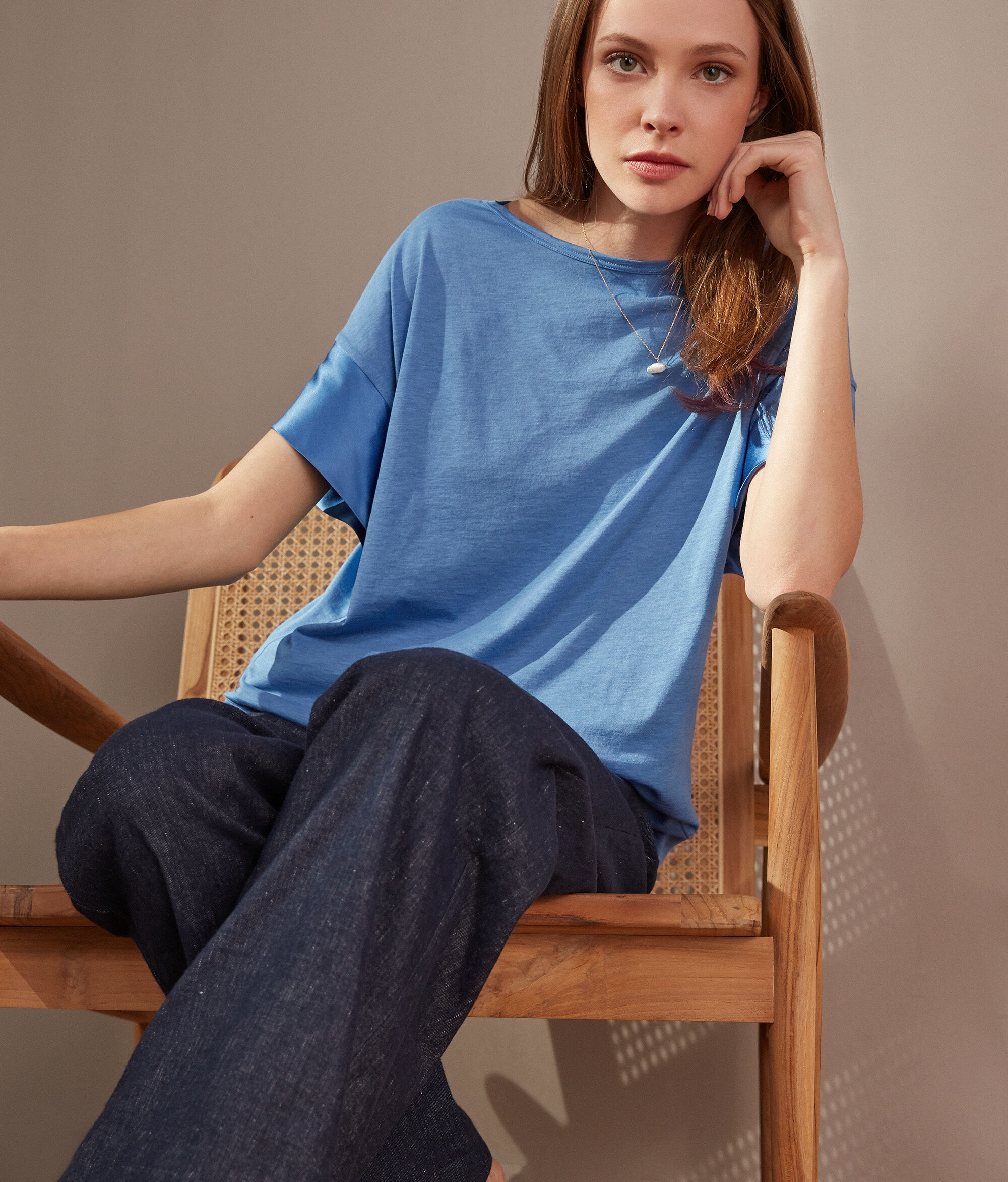 T-Shirt από Μετάξι Fresh με Σατέν Μανίκια