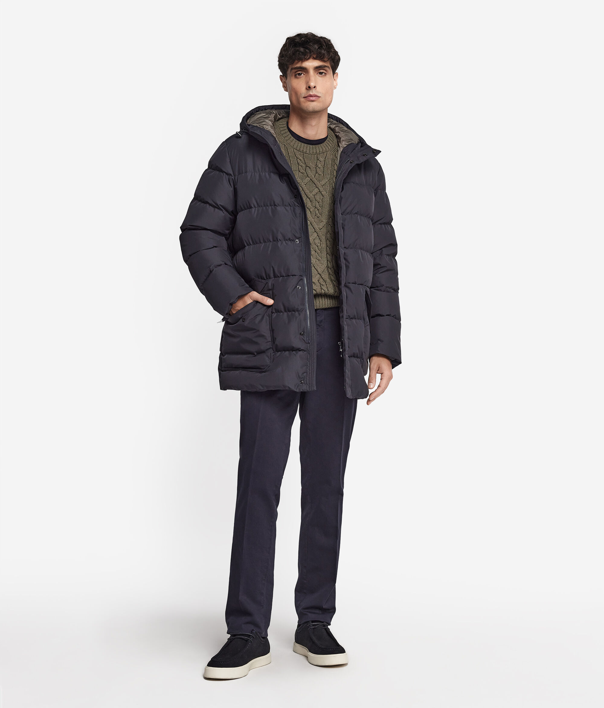 Parka Piumino con Cappuccio e Interno in Cashmere