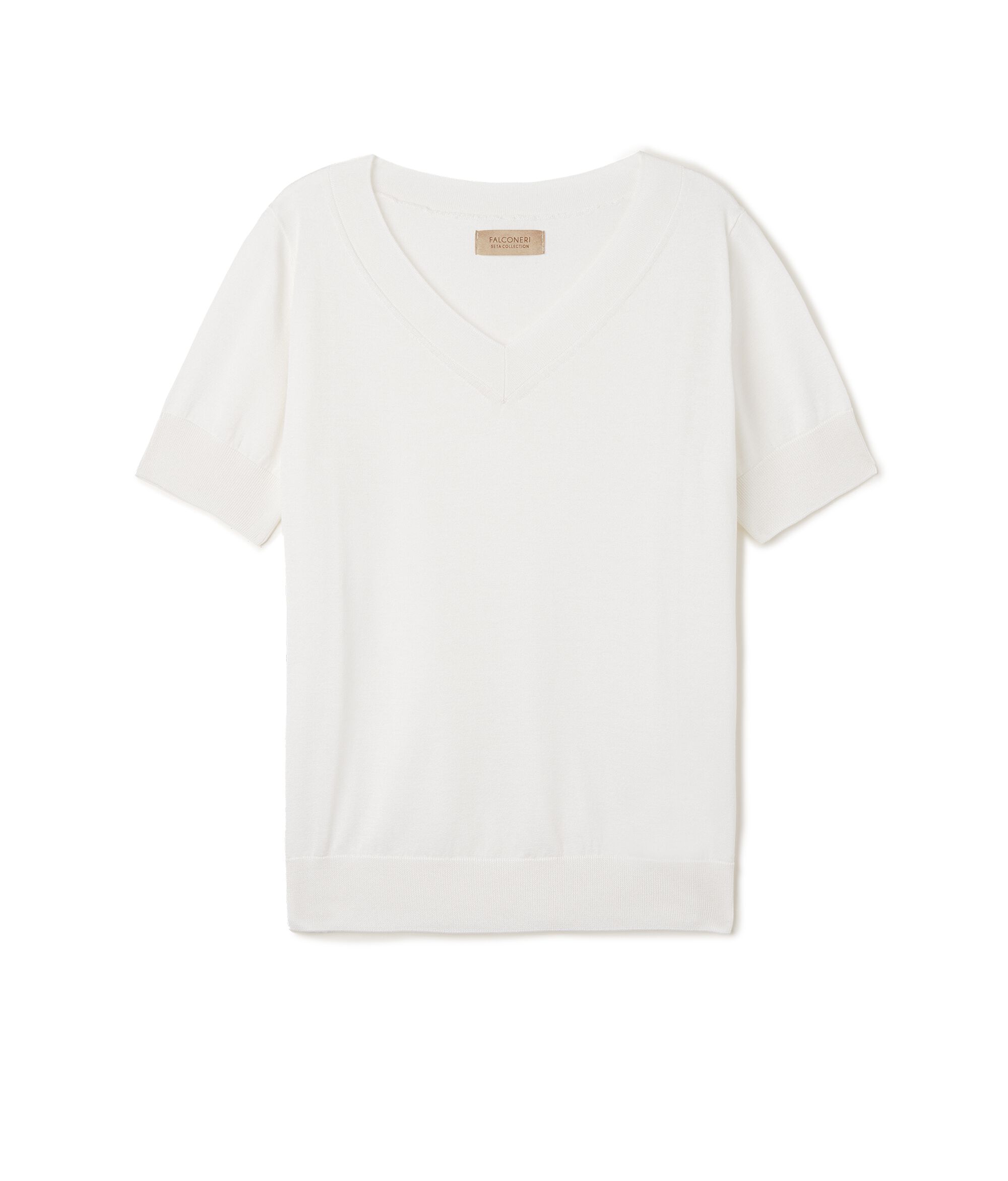 Maglia con Scollo a V a Maniche Corte in Seta Cotone