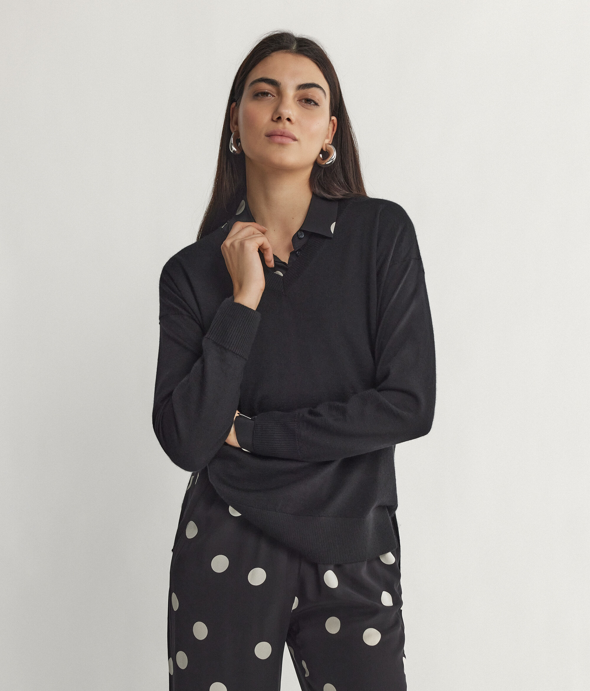 V-Neck Cashmere Jumper with Slits