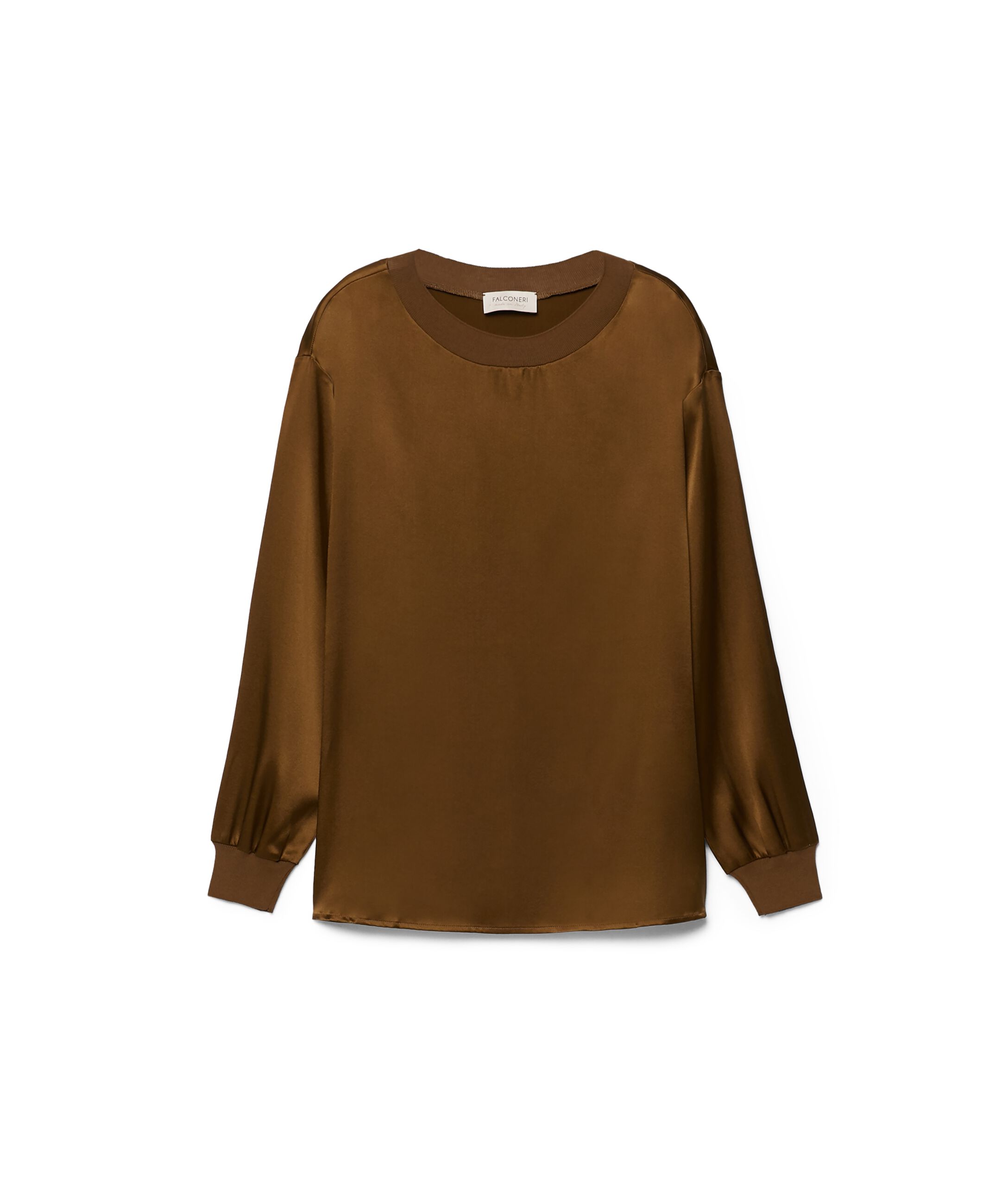 Blusa Girocollo in Seta Colore Marrone Bronzo Antico