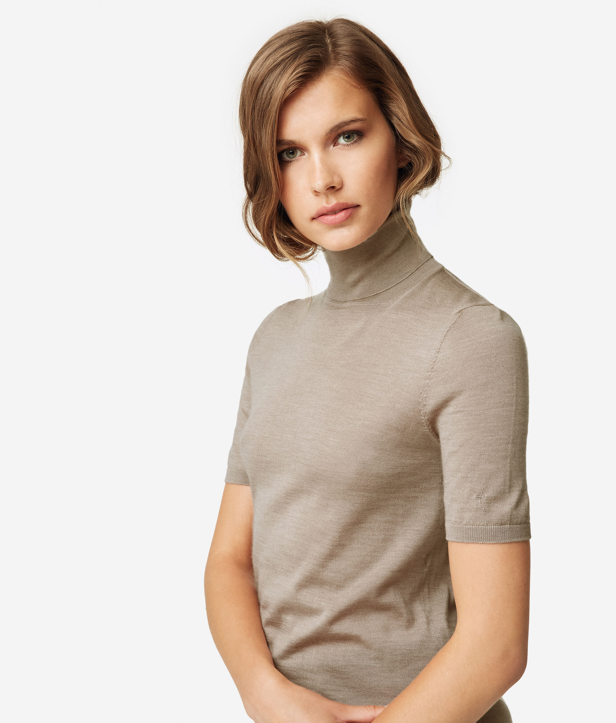 Maglia Manica Corta Dolcevita in Cashmere Ultrafine