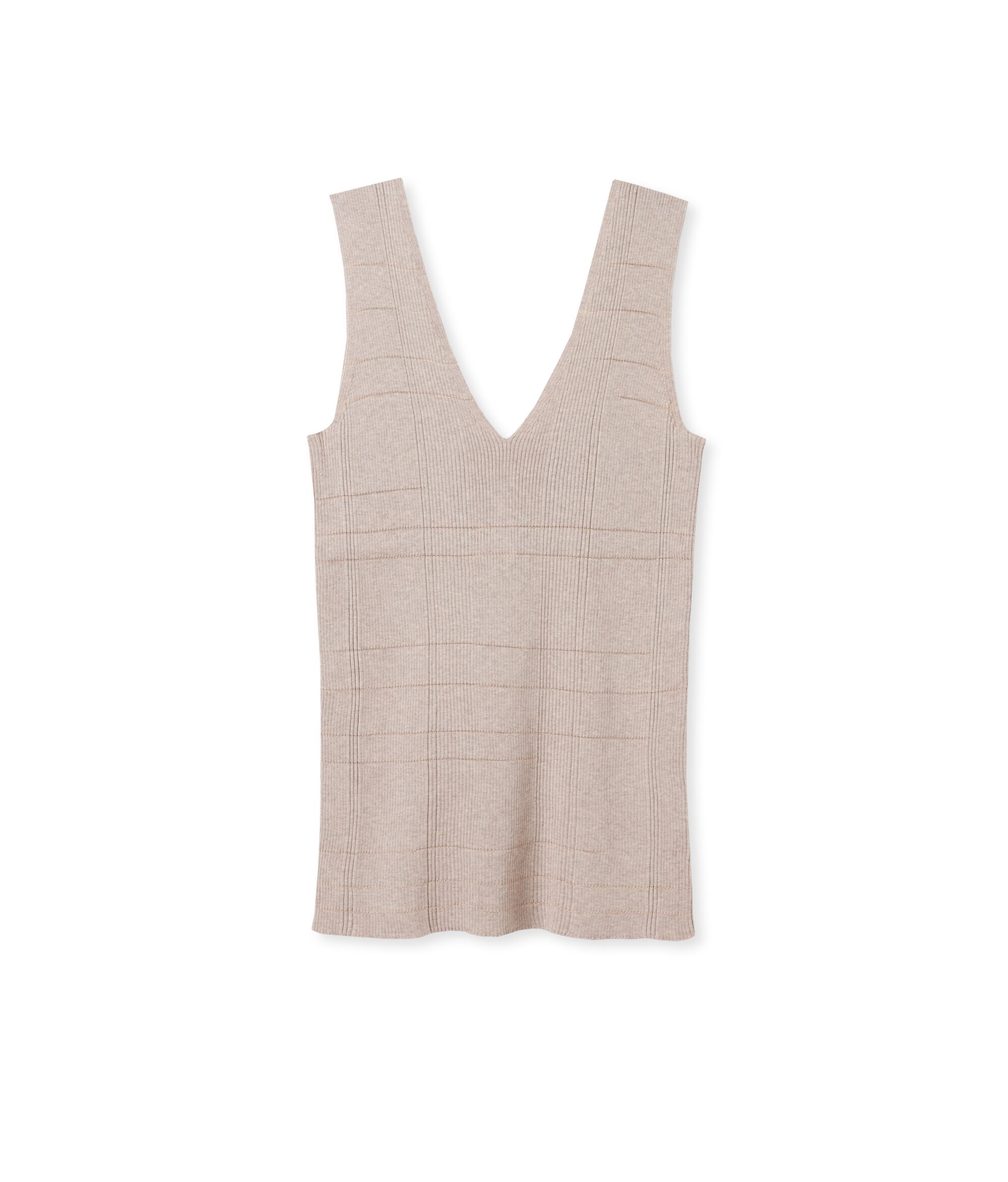 V-Neck Top in Ribbed and Striped Cotton