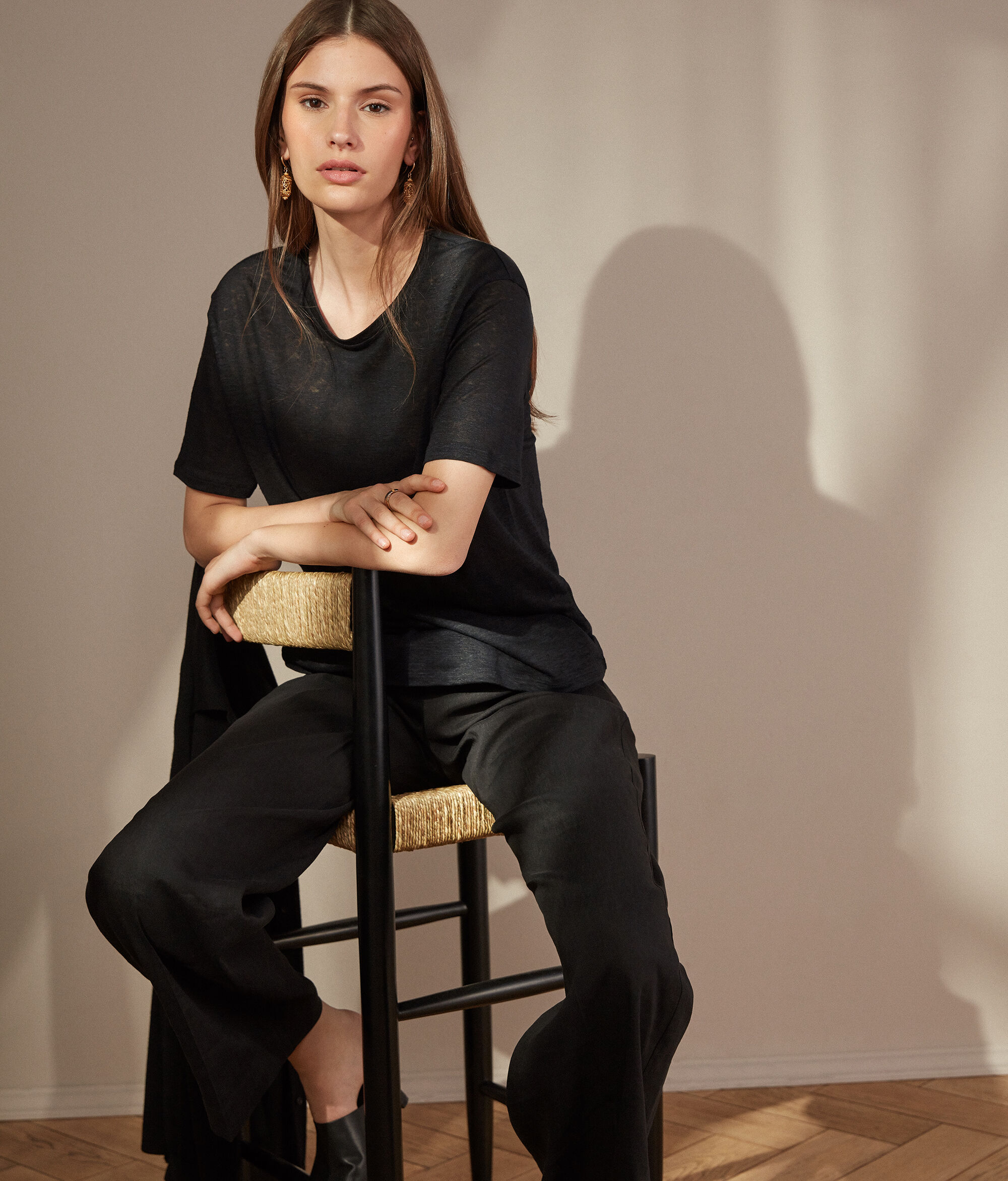 T-shirt z okrągłym dekoltem z lnianego dżerseju