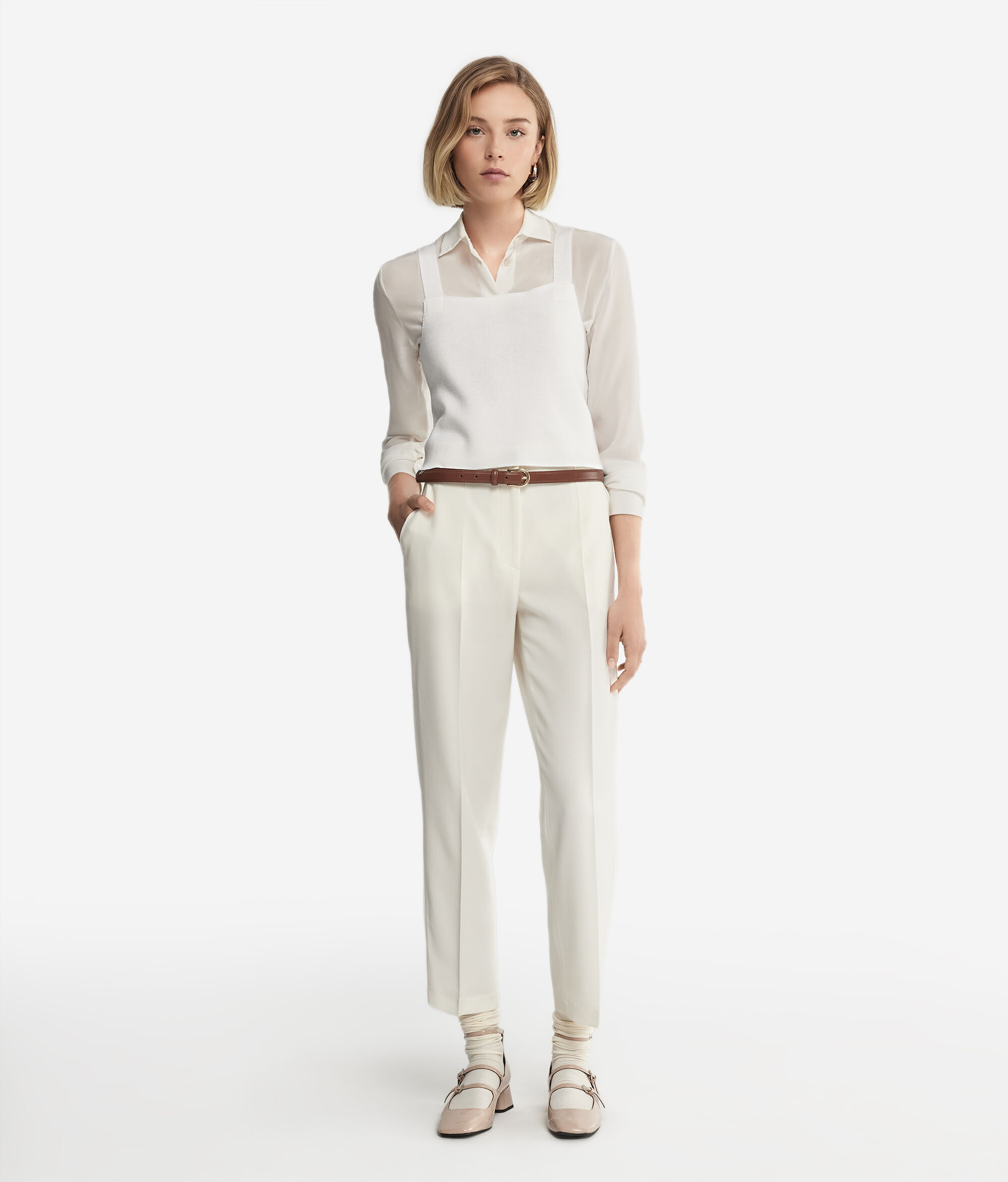 Crop Top Punto Stoffa in Lana
