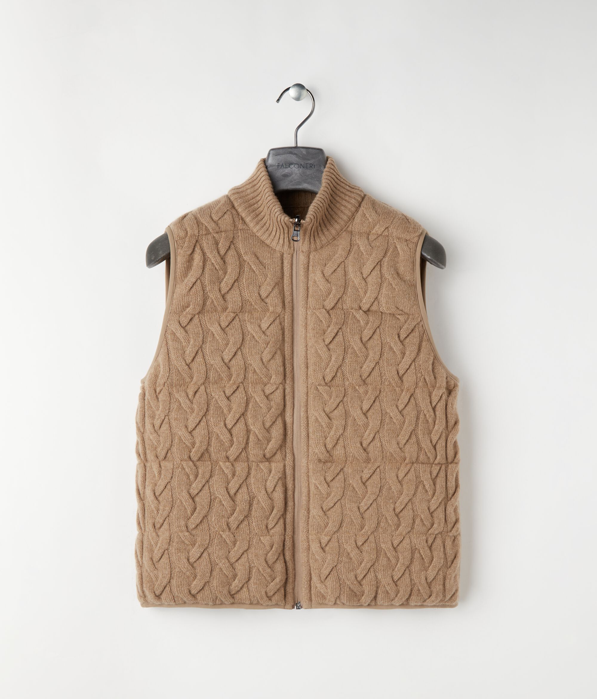 Sleeveless Reversible Cable-Knit Down Gilet
